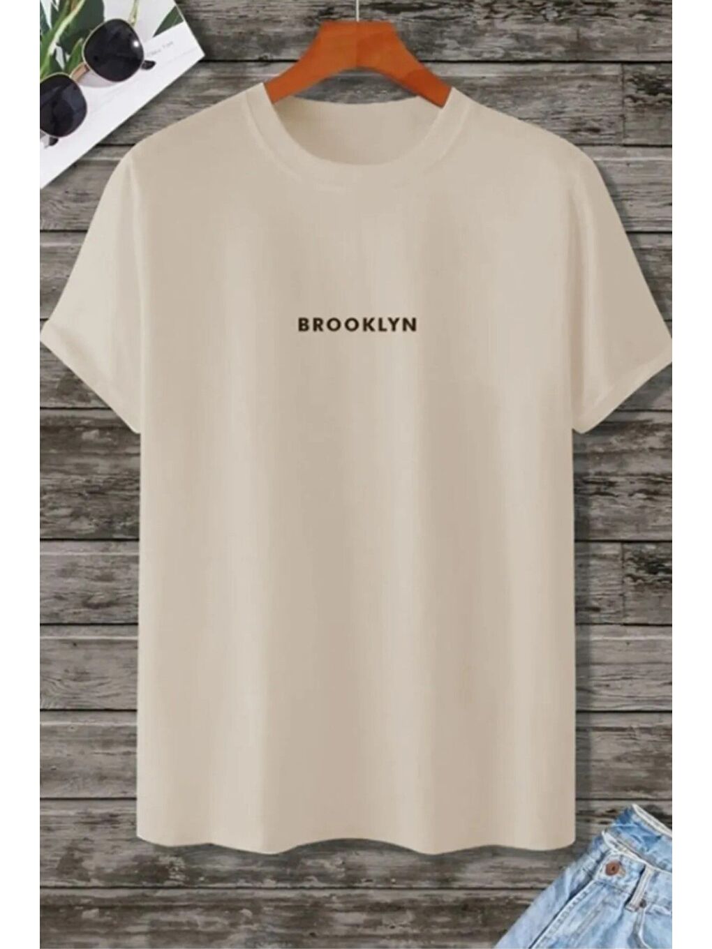 Kahverengi Erkek Brooklyn Baskılı 3 lü Paket Kahve Siyah Bej Kısa Kollu Tişört-2