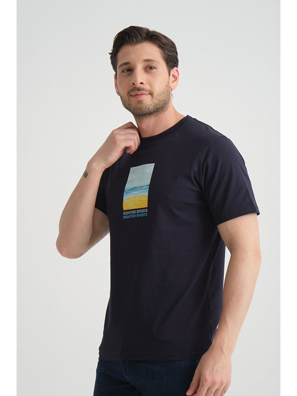 Lacivert Erkek T-Shirt %100 Pamuk Minimalist Tasarım Regular Kalıp Baskılı-6
