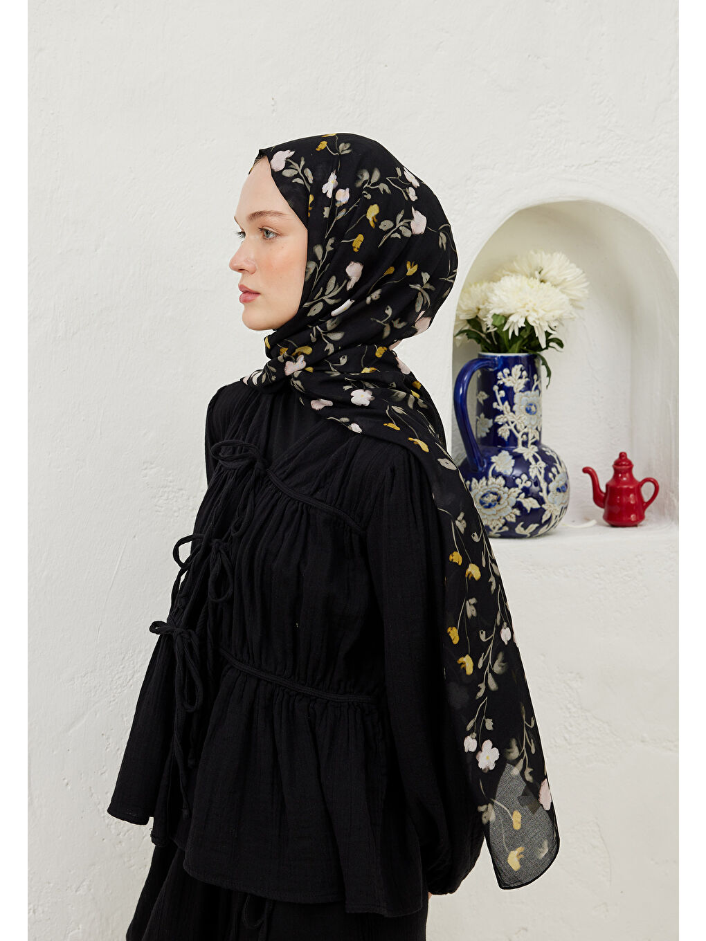 Soft Flowers  Desen Rami Şal Siyah-4