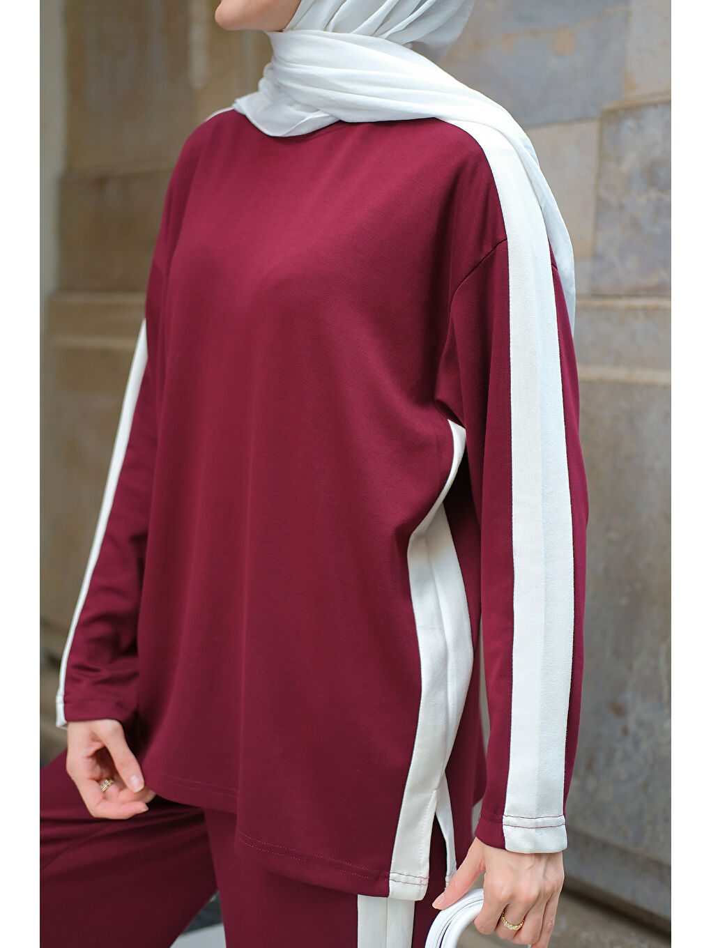 Kadın Yan Şerit Detay İkili Takım Bordo-4