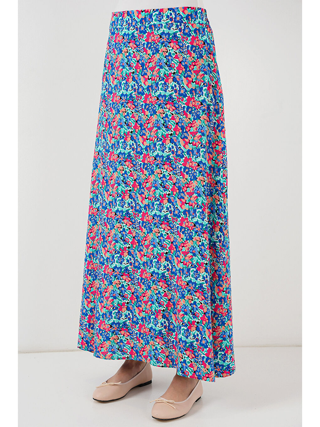 Karışık 8003 Desenli Viskon Etek - Çok Renkli-1