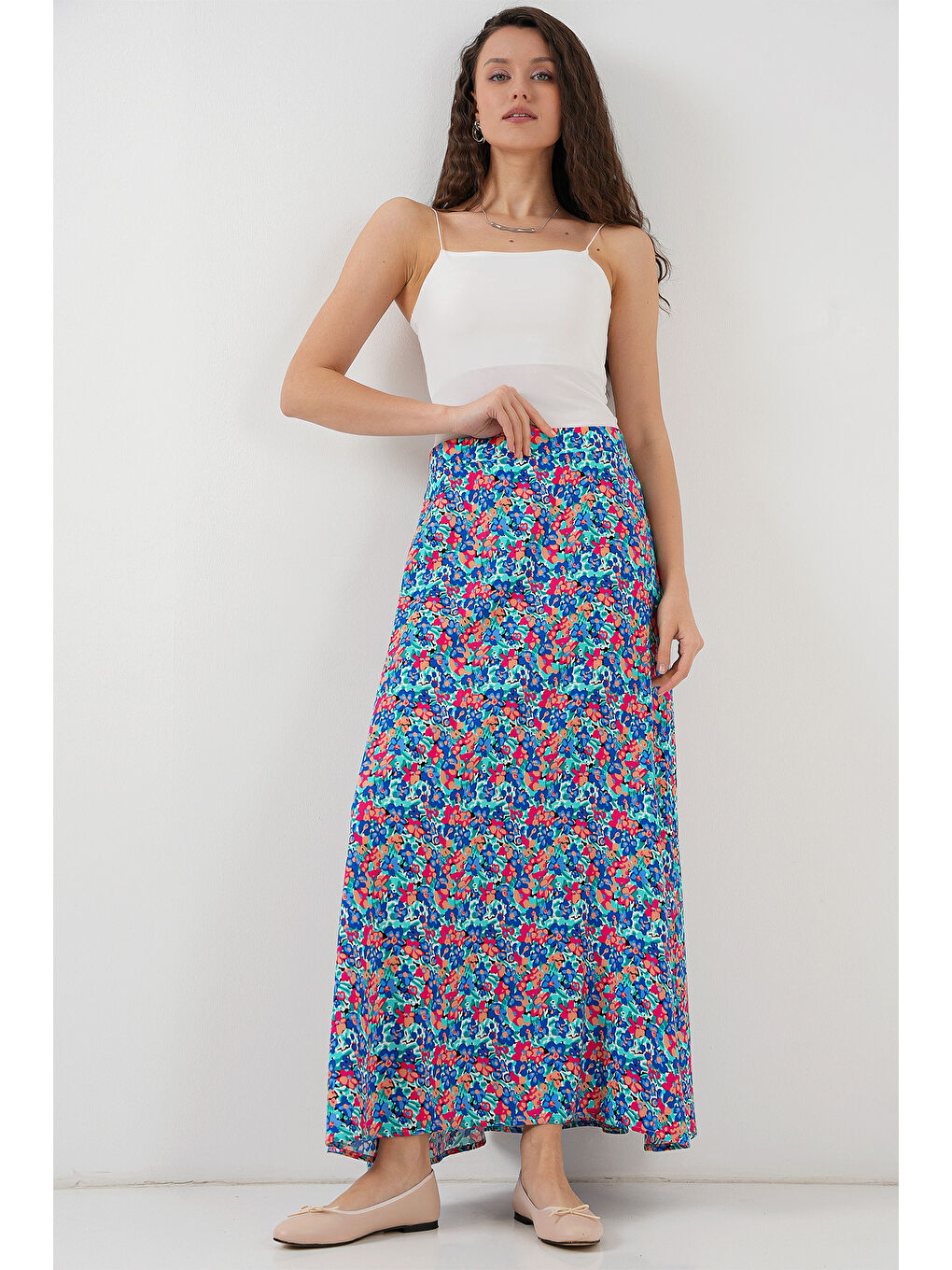 Karışık 8003 Desenli Viskon Etek - Çok Renkli-2