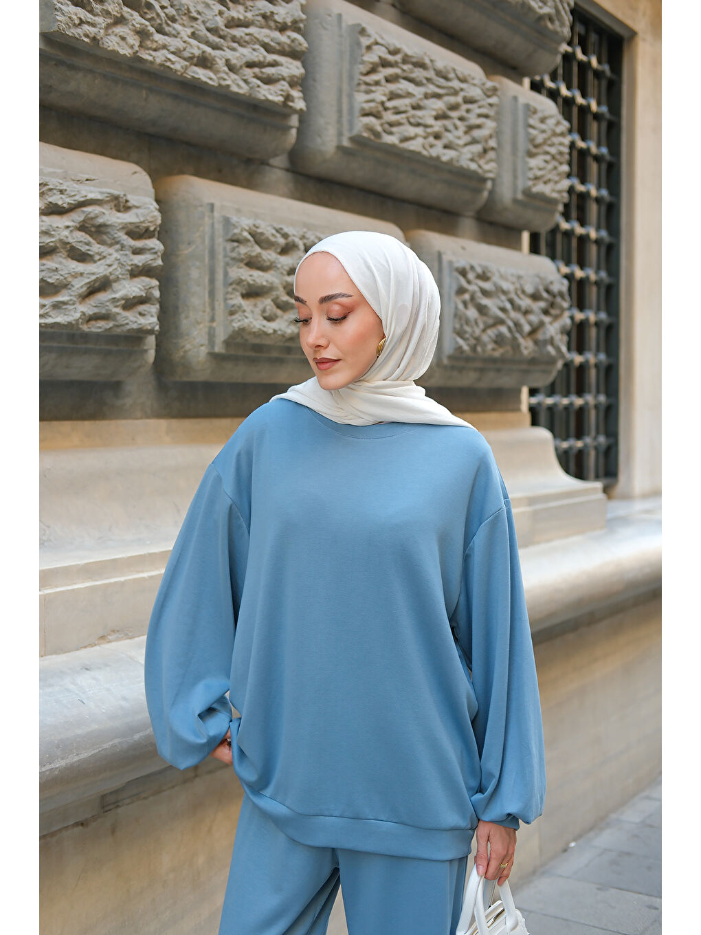 Kadın Bisiklet Yaka İkili Takım Açık Mavi-3