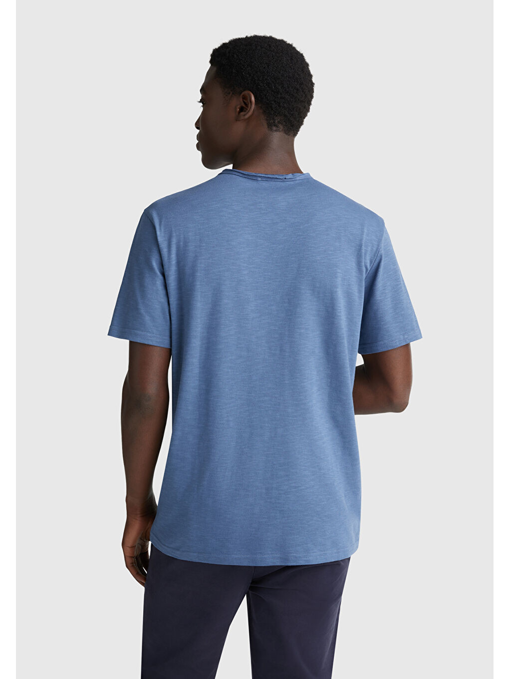 Turkuaz Erkek Havacı Mavi Bisiklet Yaka Slub T-shirt-2