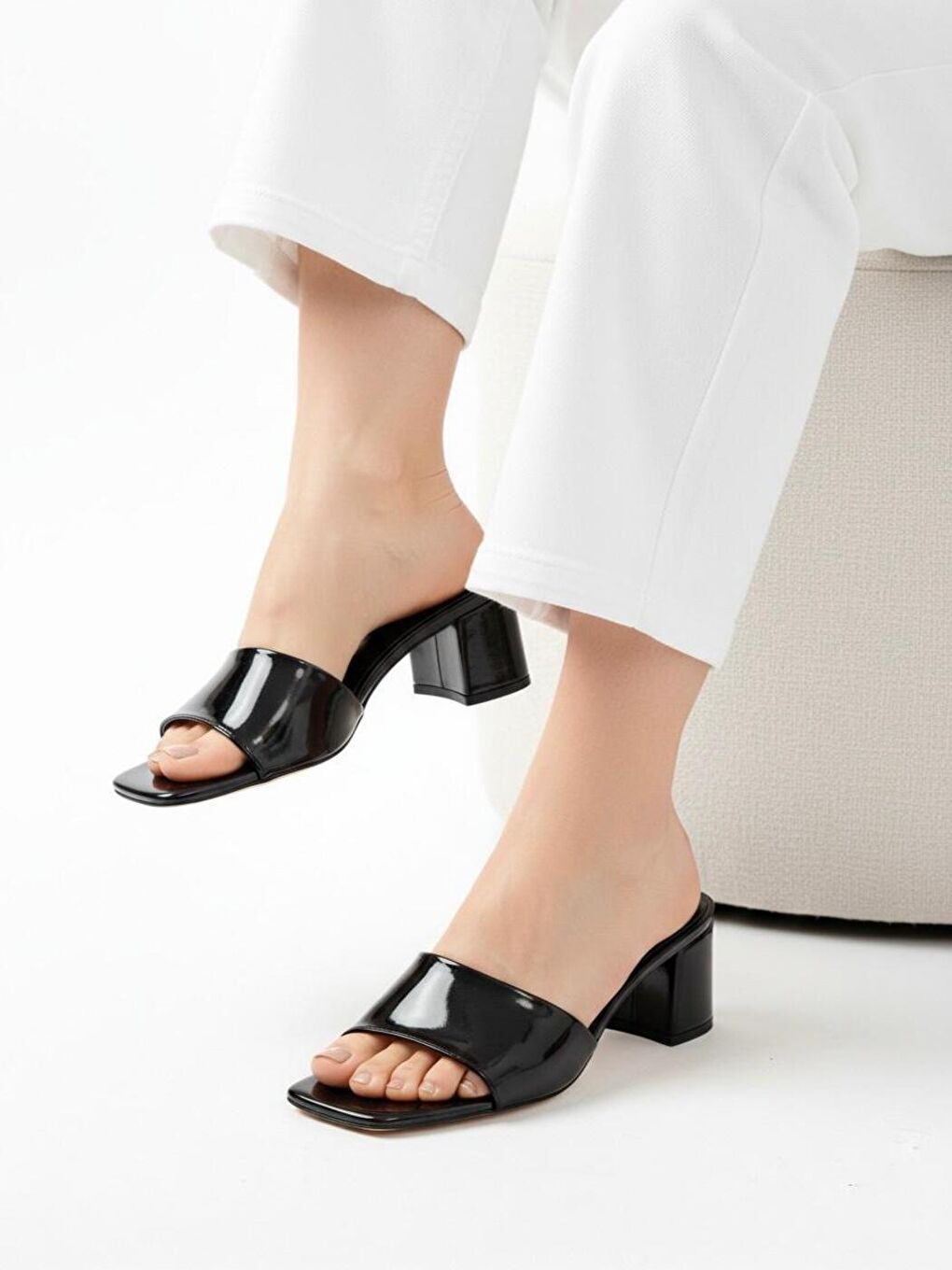 Kadın Diodore Siyah Rugan Günlük Rahat Kalın Topuklu Terlik-1