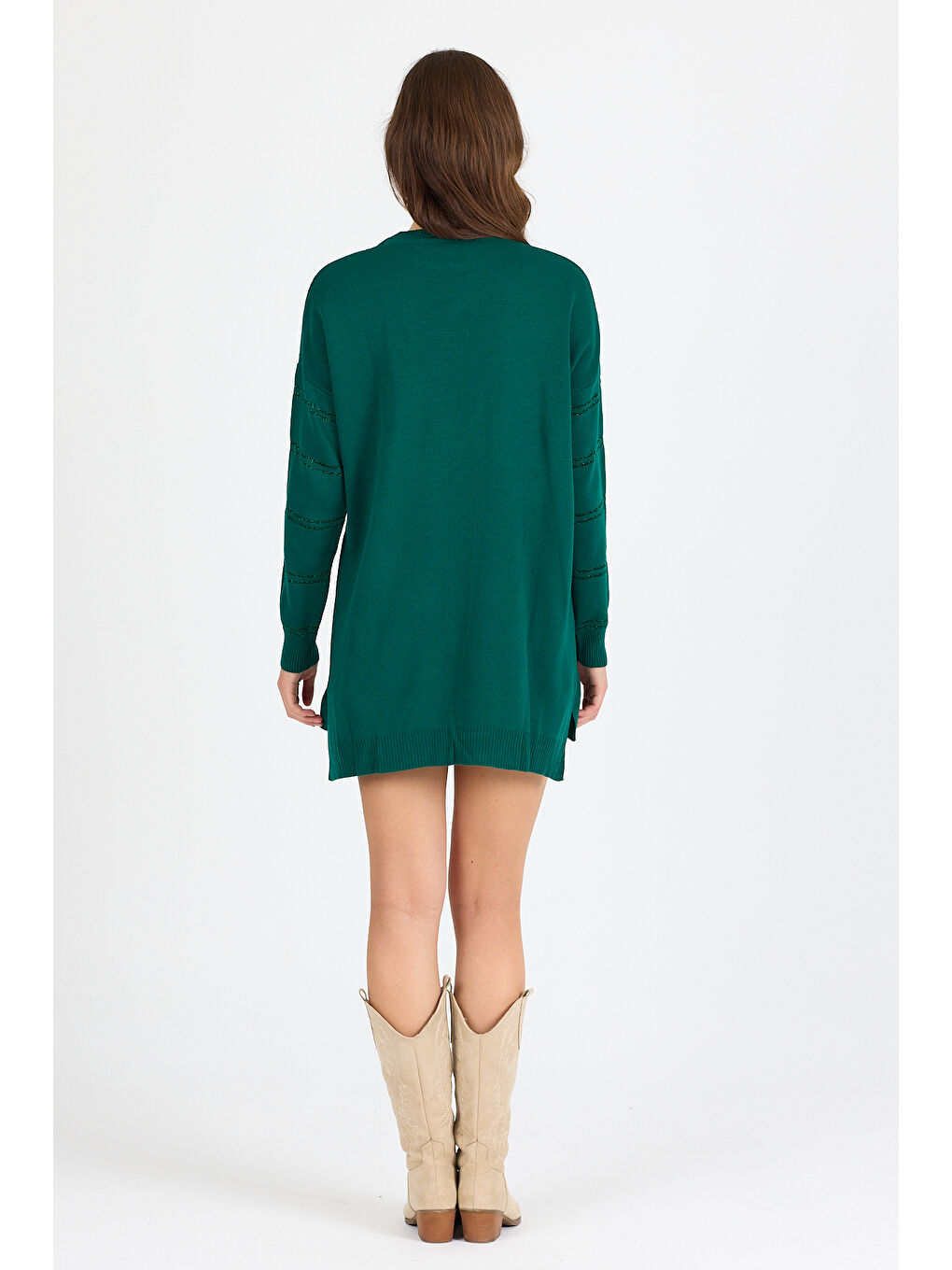 Yeşil Kadın Sim Garnili Bisiklet Yaka Triko Bluz 21014 (Standart Beden s-m-l-xl Beden Uyumludur)-3