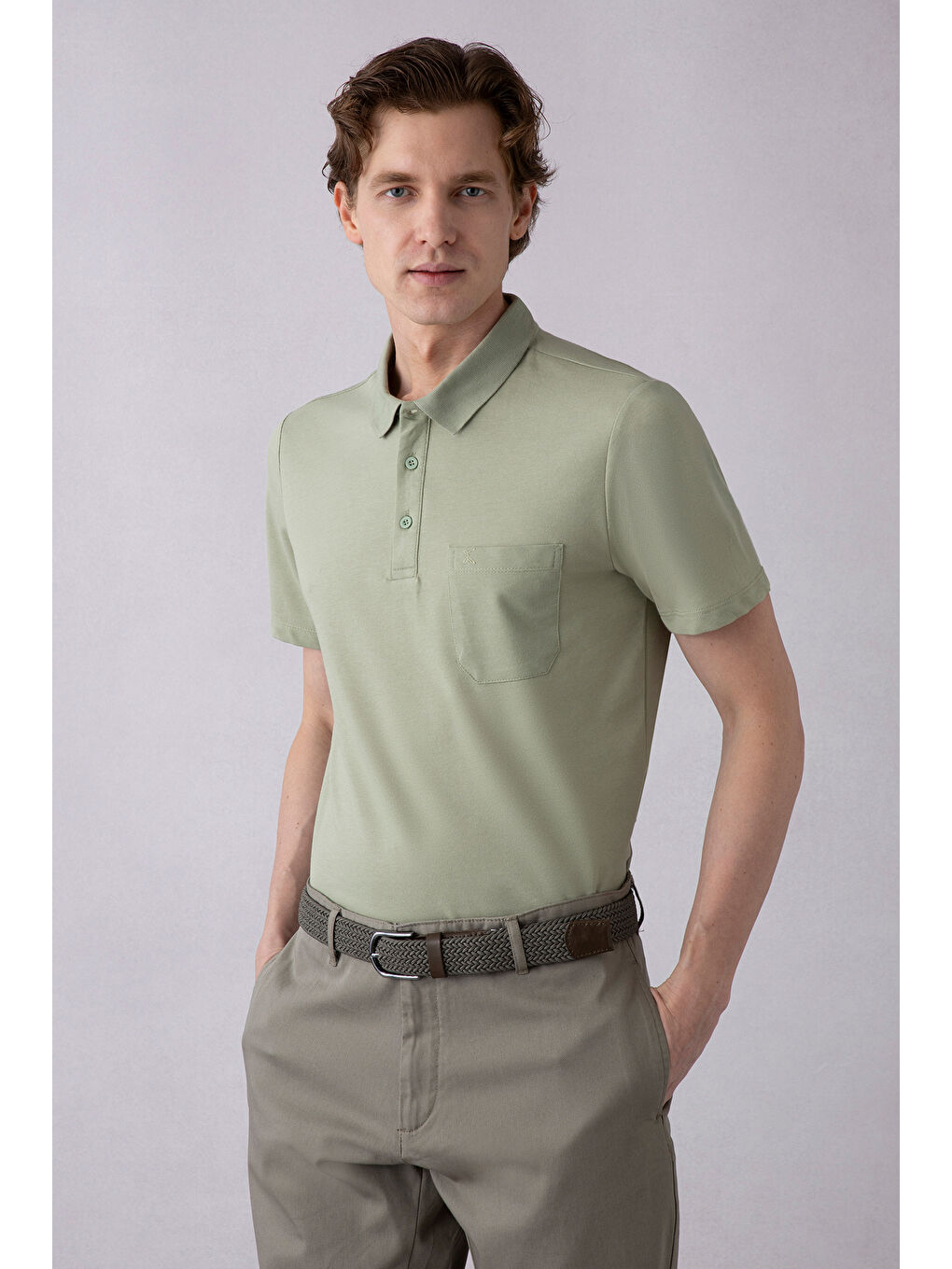 Yeşil Regular Fit Pamuklu Nakışlı Cepli Polo Yaka Tişört-4