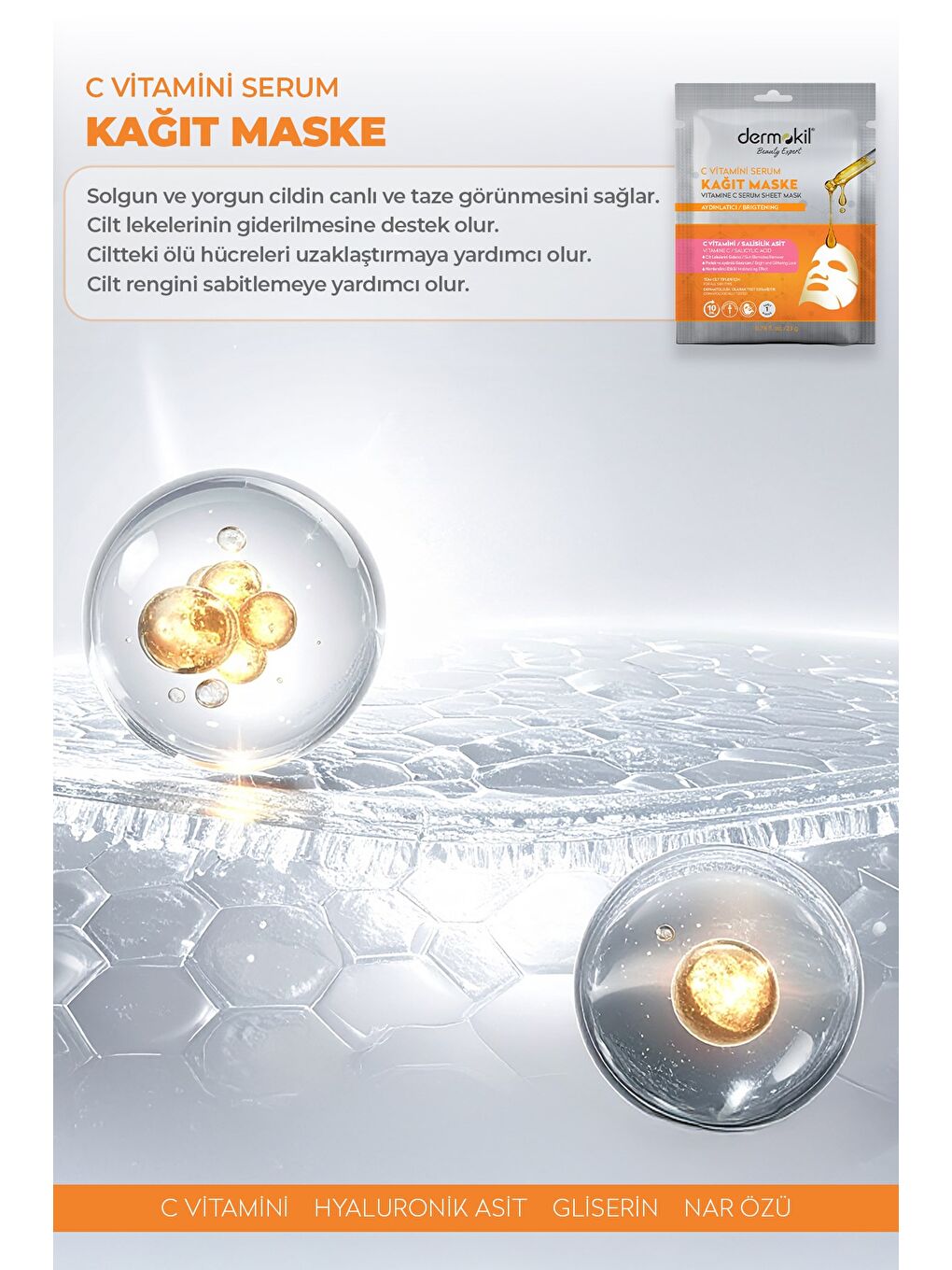 C Vitamini Serum İçeren Kağıt Yüz Maskesi x 5 Adet-1