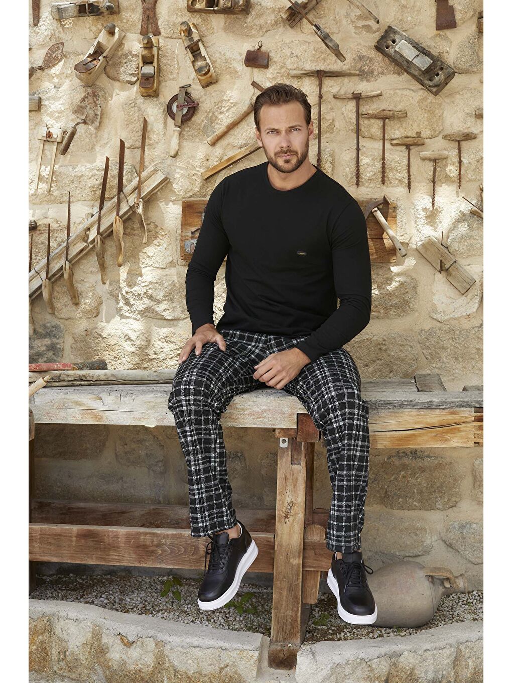 Erkek Jakar Uzun Kol Pijama Takımı 3371 Siyah03-2