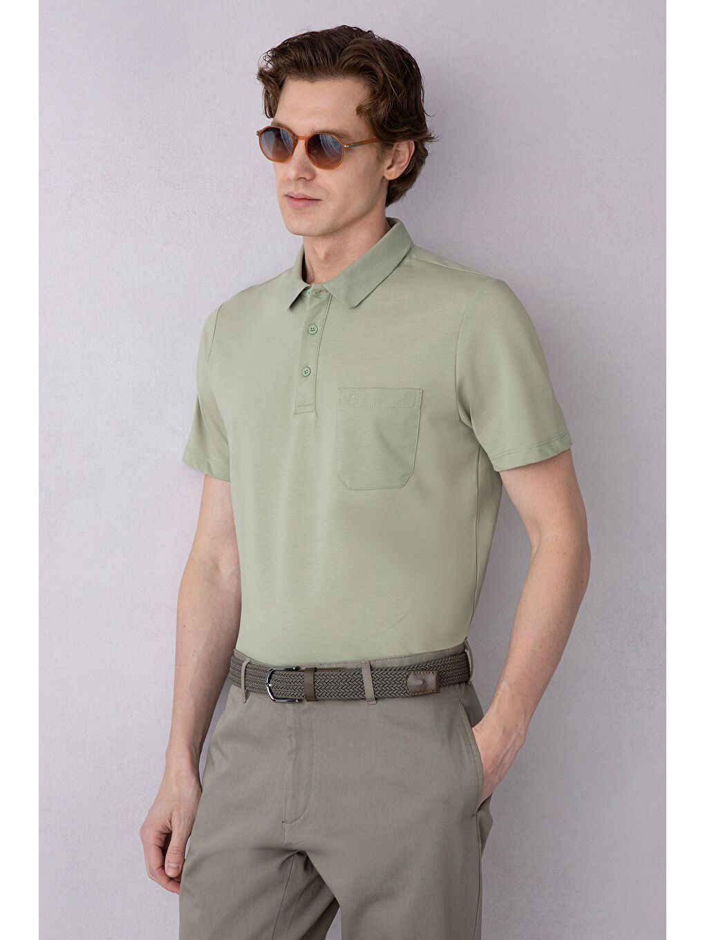 Yeşil Regular Fit Pamuklu Nakışlı Cepli Polo Yaka Tişört-5