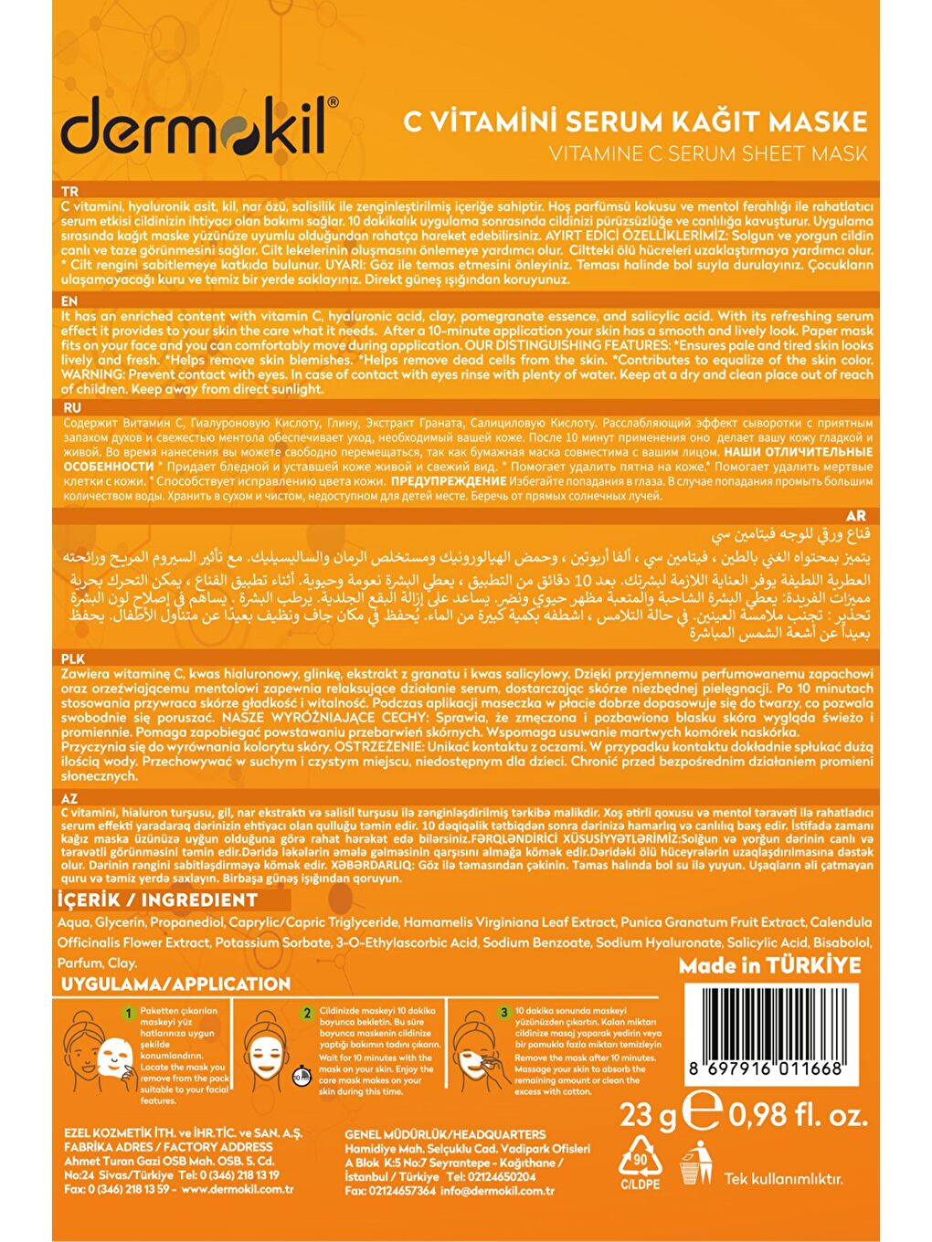 C Vitamini Serum İçeren Kağıt Yüz Maskesi x 5 Adet-3