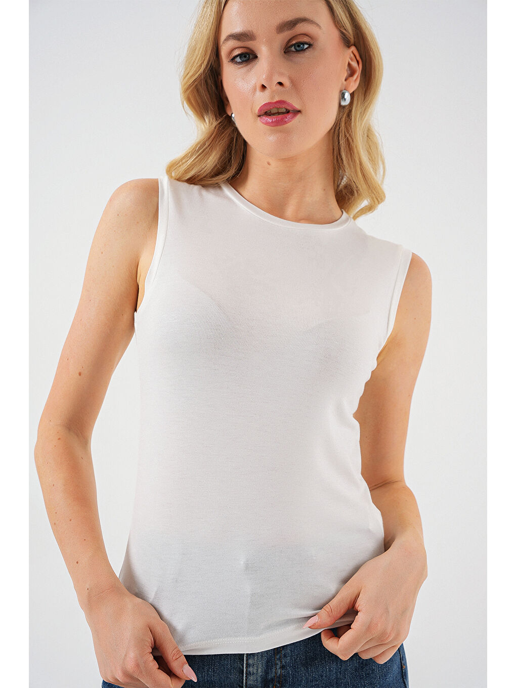 Kadın Kolsuz Body 4347 - Ekru