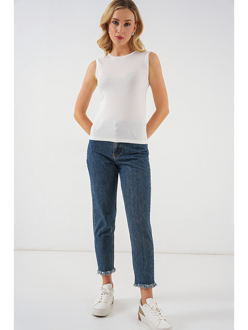 Kadın Kolsuz Body 4347 - Ekru-1