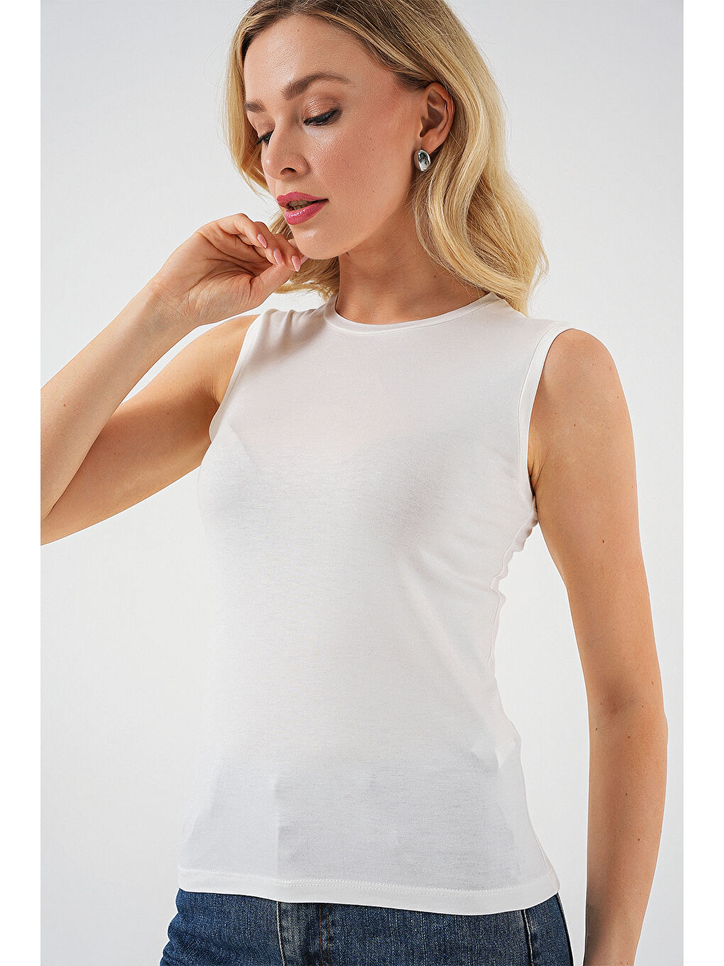 Kadın Kolsuz Body 4347 - Ekru-2