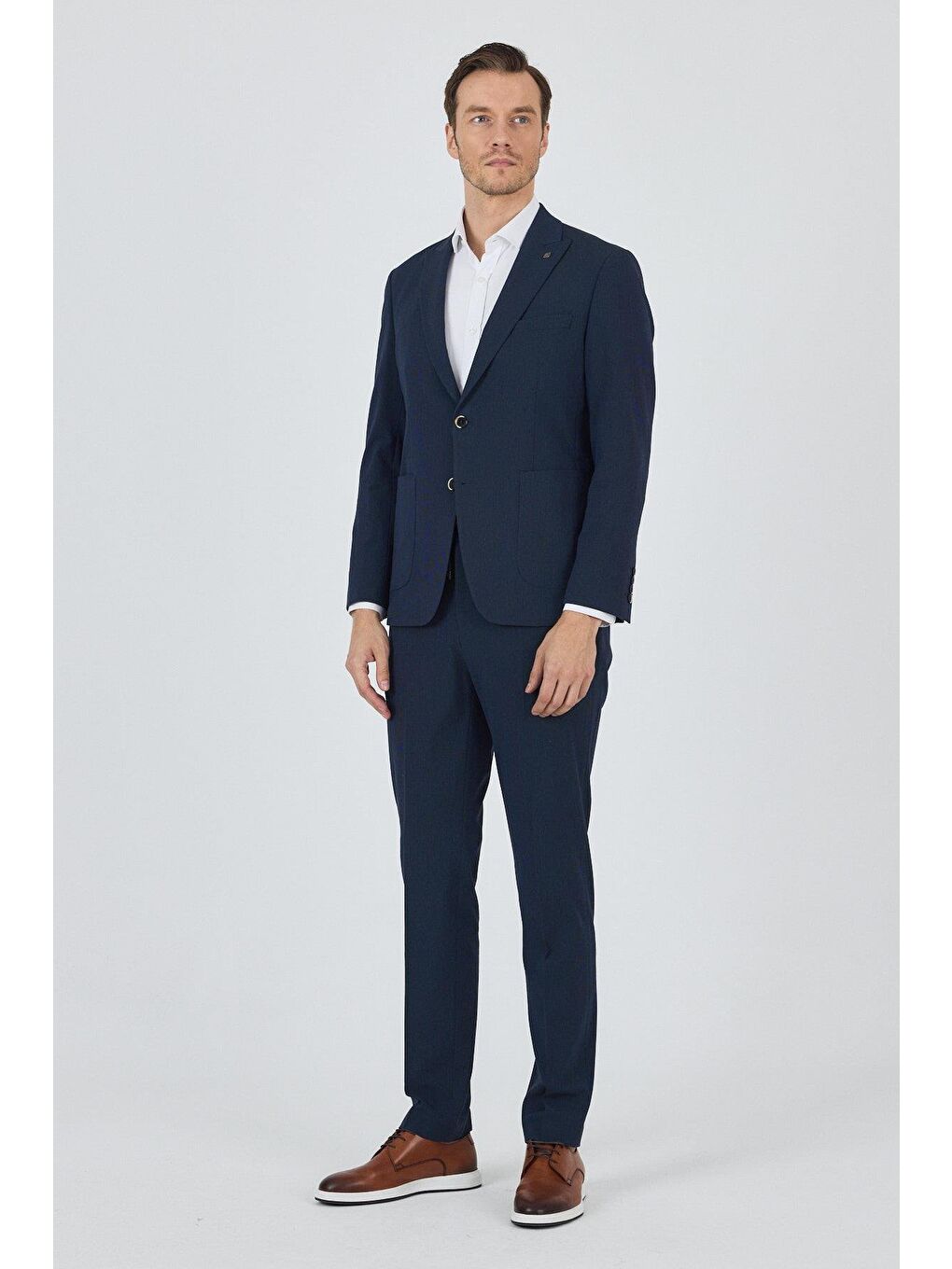 Koyu Lacivert Kılıç Yaka Esnek 6 Drop Slim Fit Classic Takım Elbise 1001250100-1