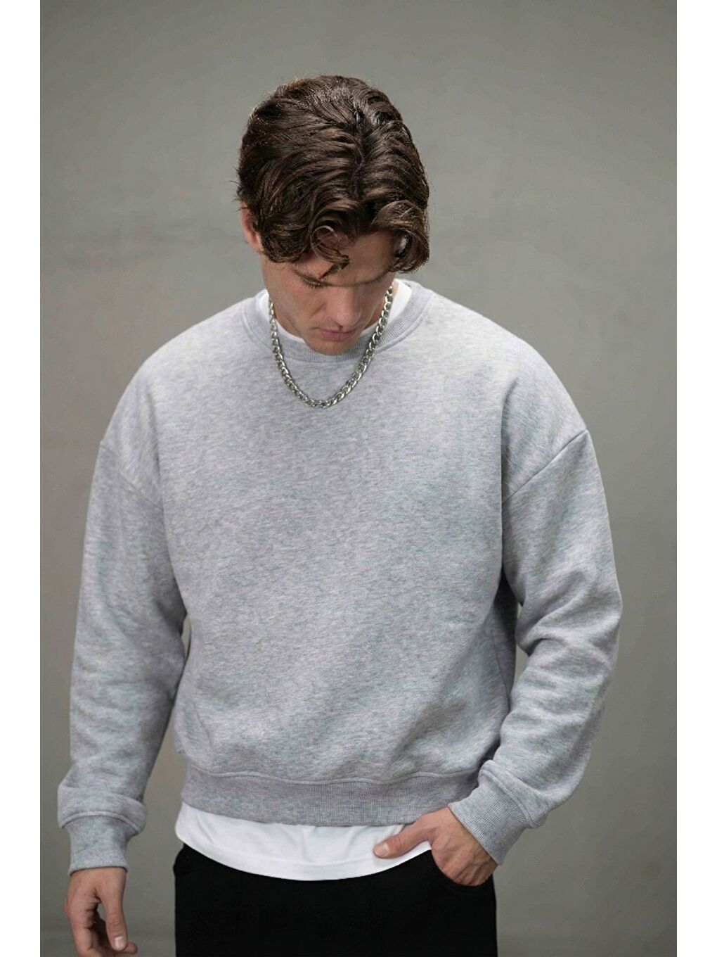 Erkek Boxy Oversize Gri Sweatshirt