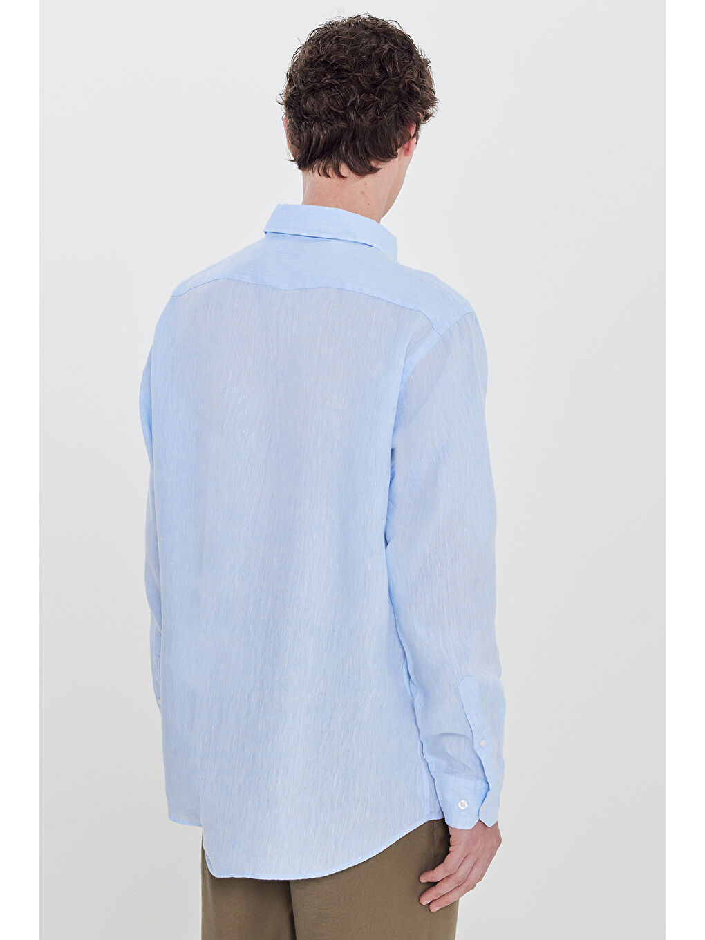 Erkek Mavi Comfort Fit Rahat Kesim Düğmeli Yaka Gömlek-4