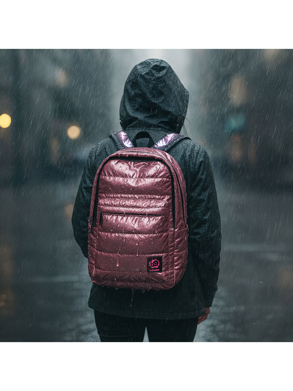 Moods Up Loved Kapitone Su Geçirmez Kumaşlı Okul ve Laptop Sırt Çantası Pembe-6