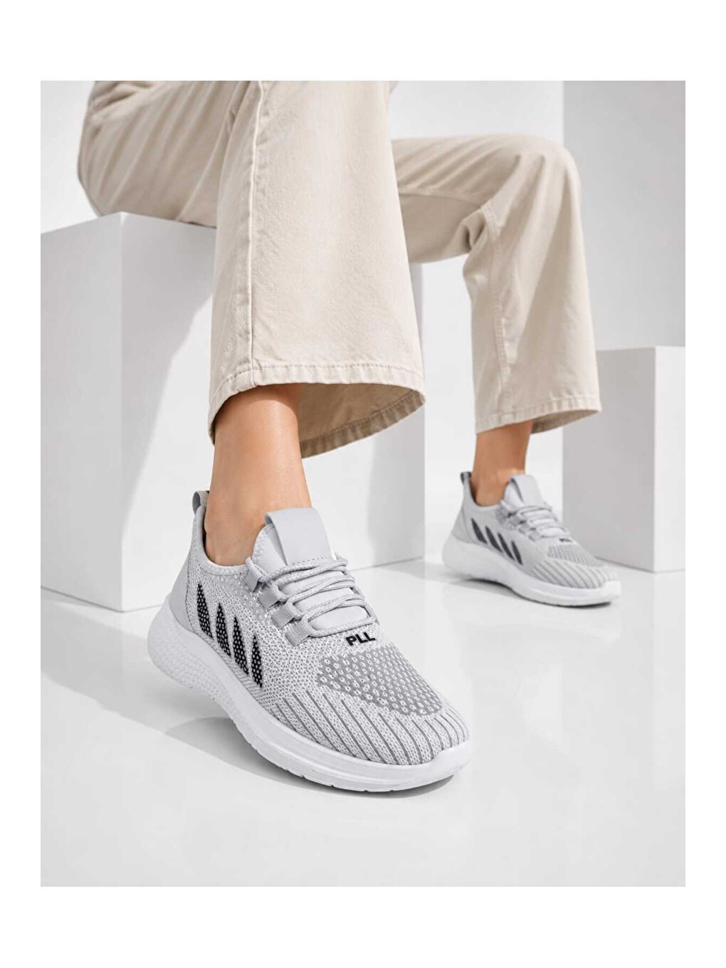 Gri Unisex Hafif Taban, Nefes Alabilen, Triko Yüzey, Günlük Yürüyüş Spor Sneaker Ayakkabı-1