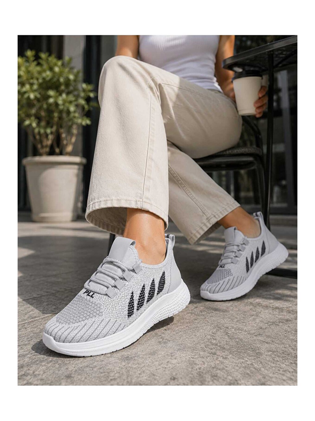 Gri Unisex Hafif Taban, Nefes Alabilen, Triko Yüzey, Günlük Yürüyüş Spor Sneaker Ayakkabı-2