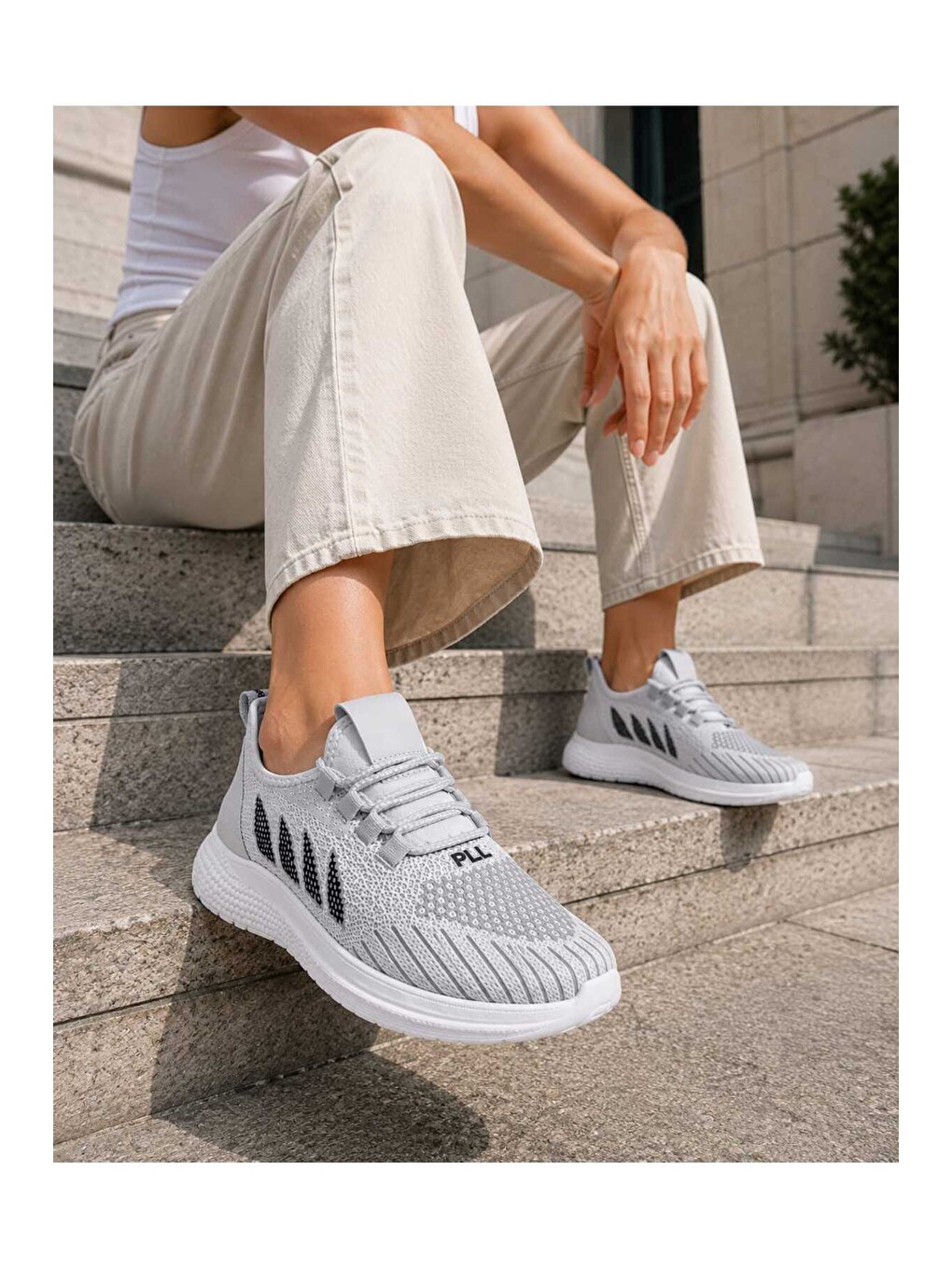 Gri Unisex Hafif Taban, Nefes Alabilen, Triko Yüzey, Günlük Yürüyüş Spor Sneaker Ayakkabı-3