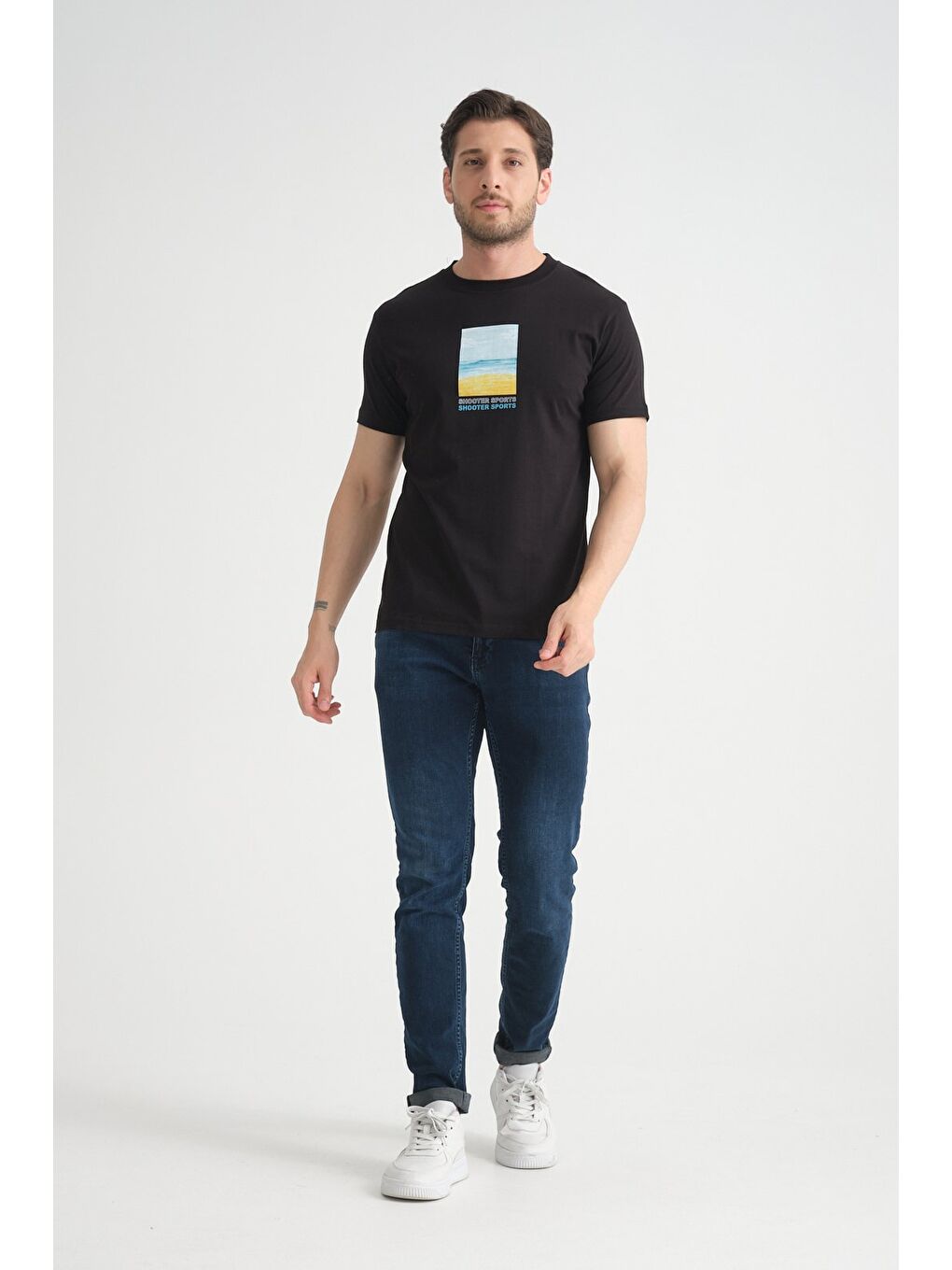 Siyah Erkek T-Shirt %100 Pamuk Minimalist Tasarım Regular Kalıp Baskılı-3
