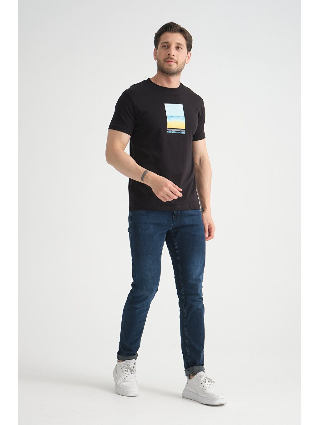 Siyah Erkek T-Shirt %100 Pamuk Minimalist Tasarım Regular Kalıp Baskılı-5