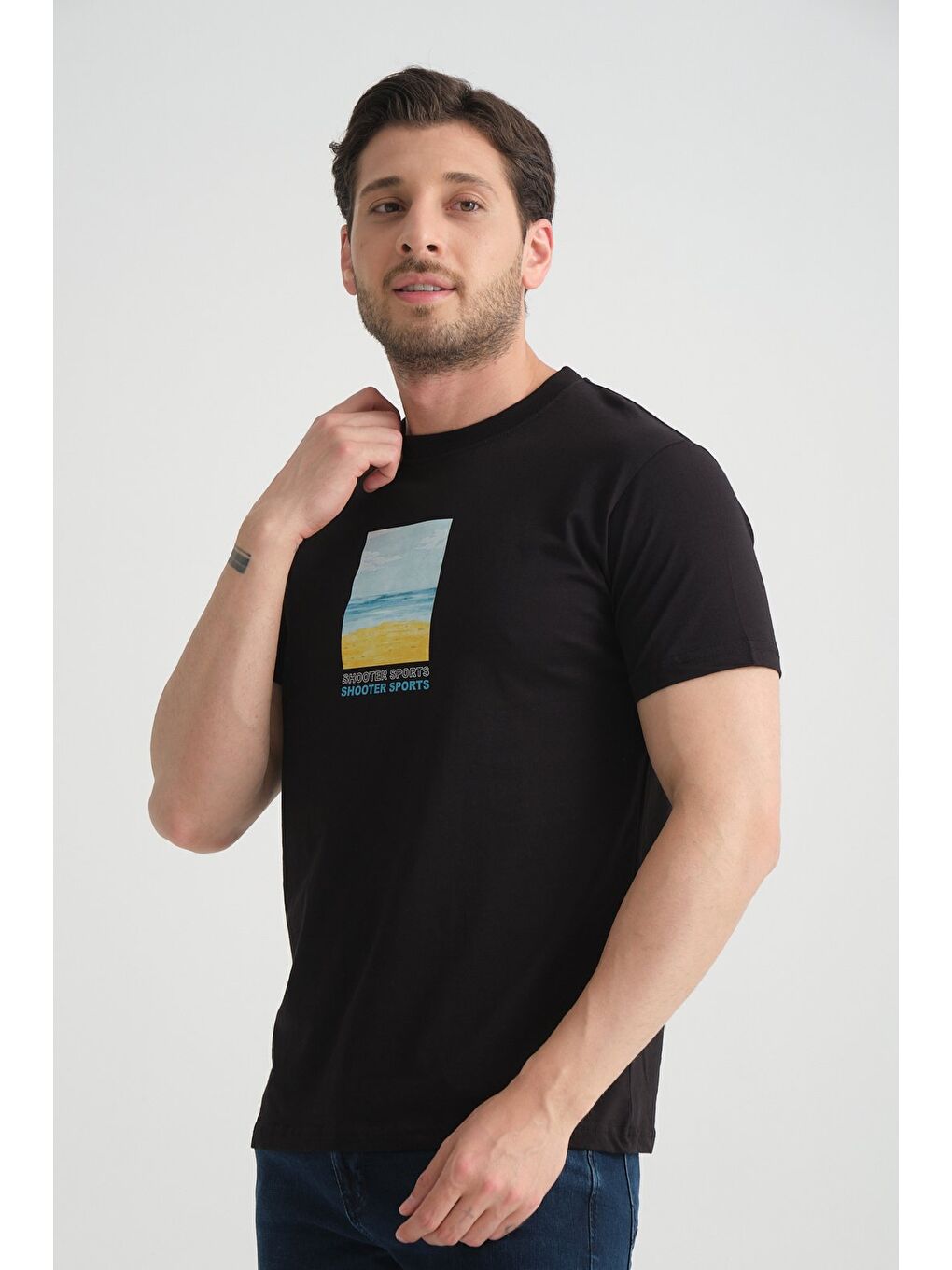 Siyah Erkek T-Shirt %100 Pamuk Minimalist Tasarım Regular Kalıp Baskılı-6