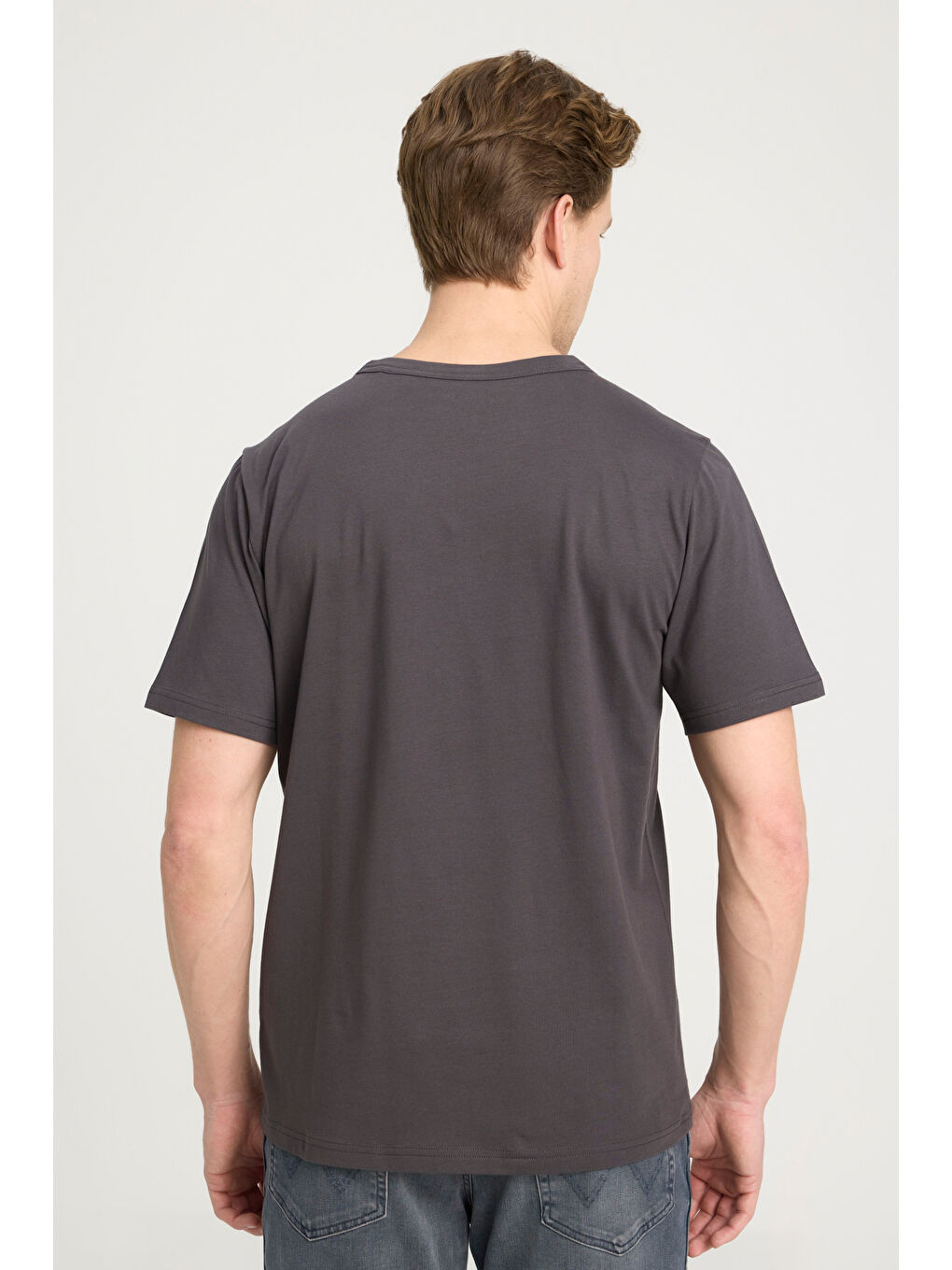 Regular Fit Normal Kesim Bisiklet Yaka %100 Pamuk Antrasit Tişört-4