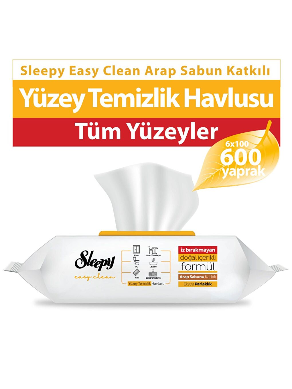 Easy Clean Arap Sabunu Katkılı Yüzey Temizlik Havlusu&Mendili 6x100 (600 Yaprak)