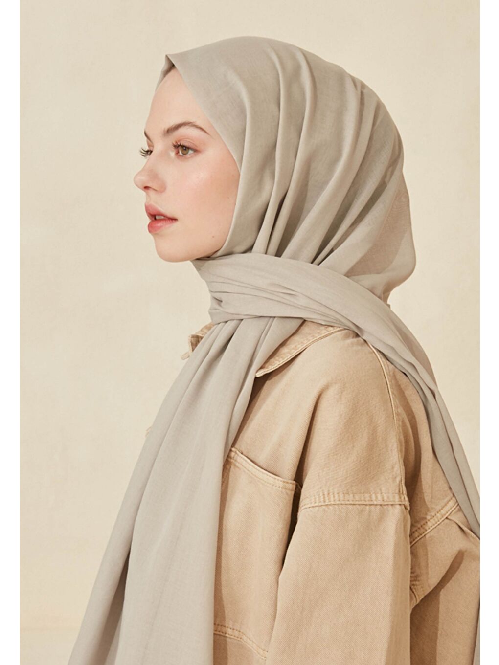 Ekru İnce Pamuk Vual Şal Sıcak Gri-2