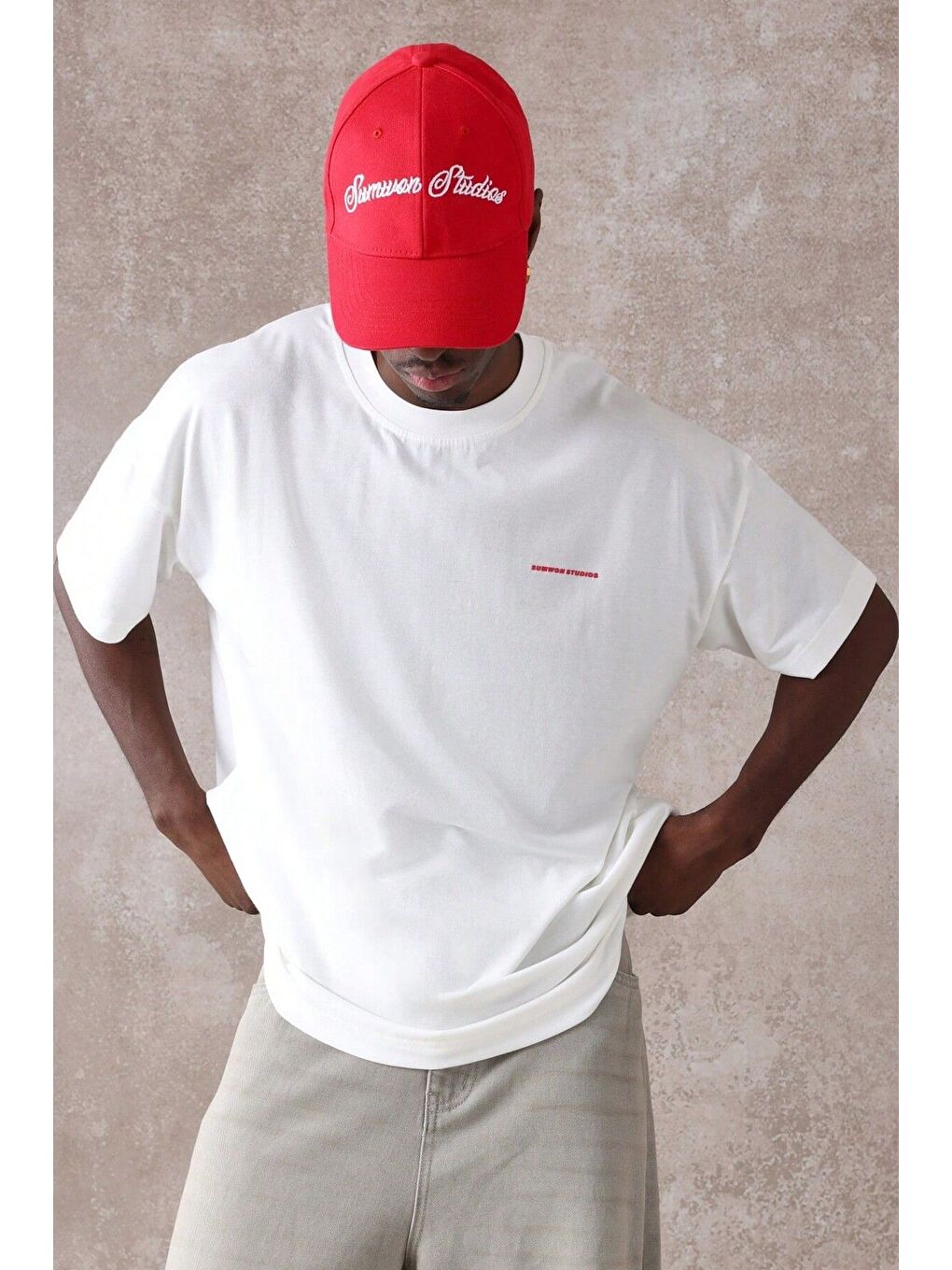 Erkek Beyaz Bisiklet Yaka 03 Baskılı Oversize Kısa Kollu Tişört-2