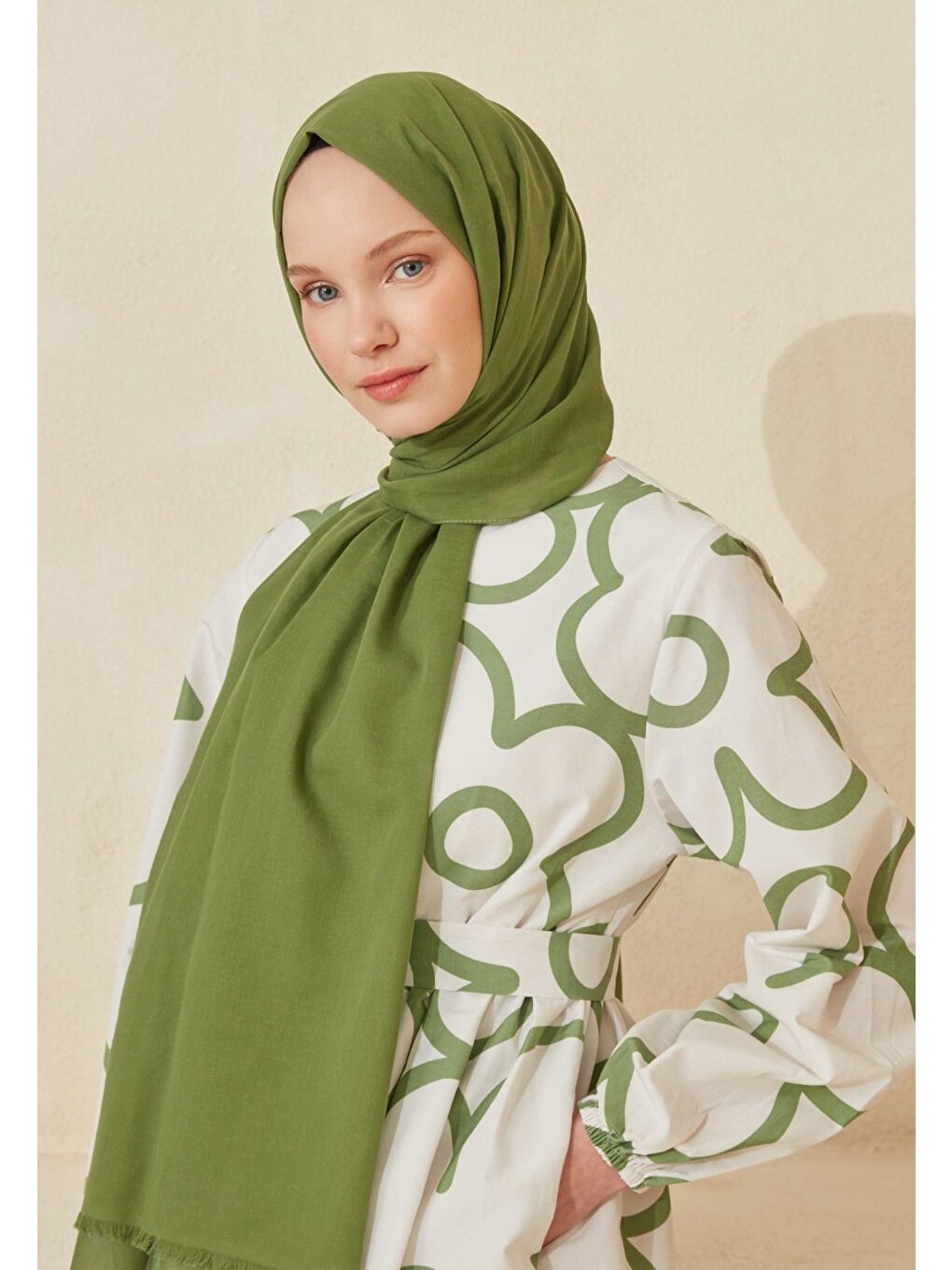 Yeşil İnce Pamuk Vual Şal Lime Kabuğu-1