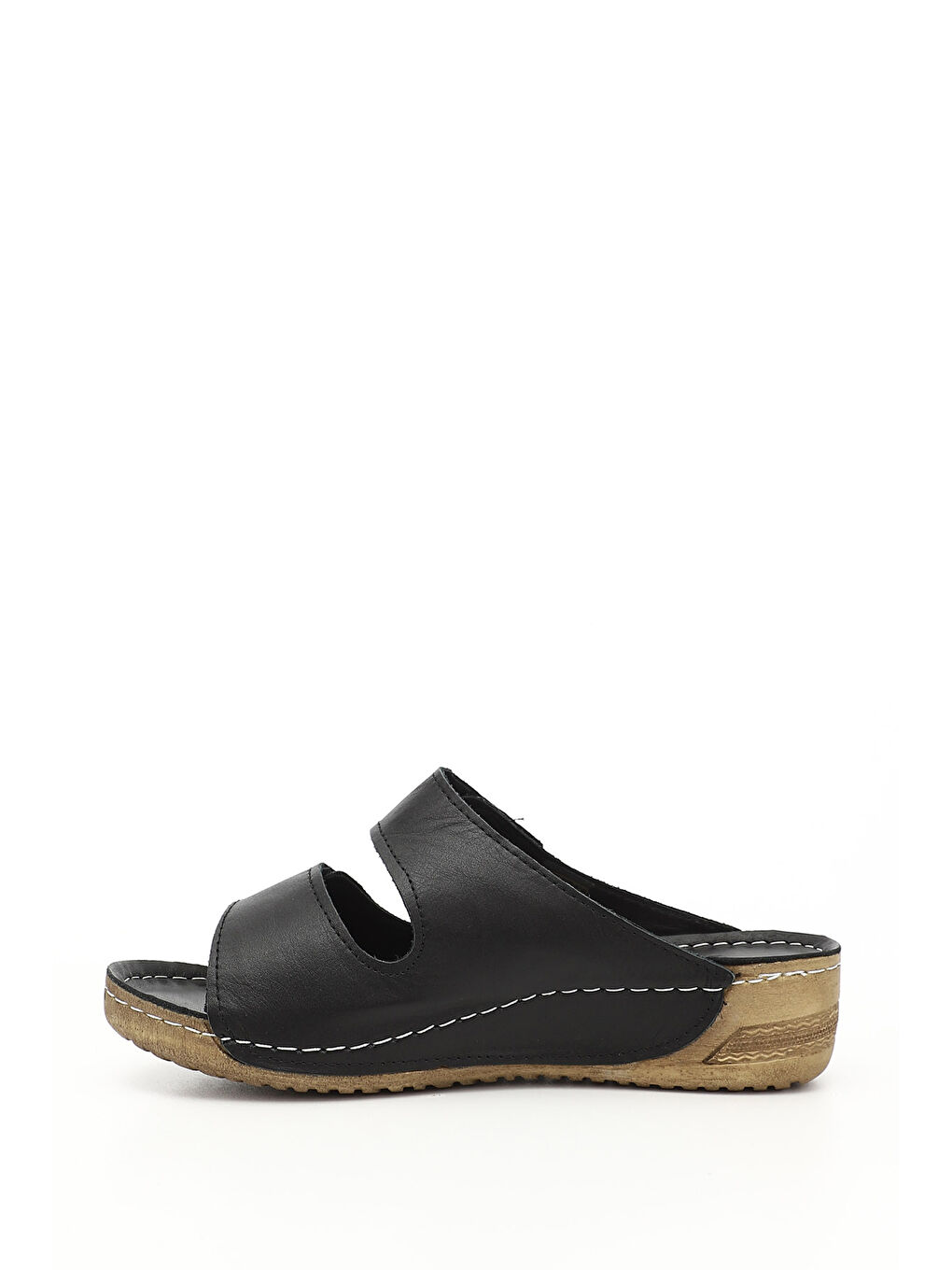 Mor Kadın ZÜMRÜT-SİYAH Cırtlı Dolgu Taban Hakiki Deri Terlik-2