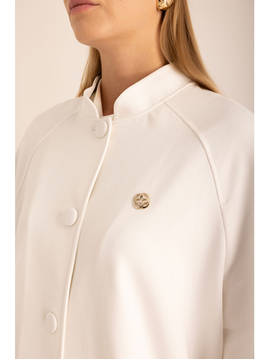 Ekru Logo Detaylı Bomber Ceket-2