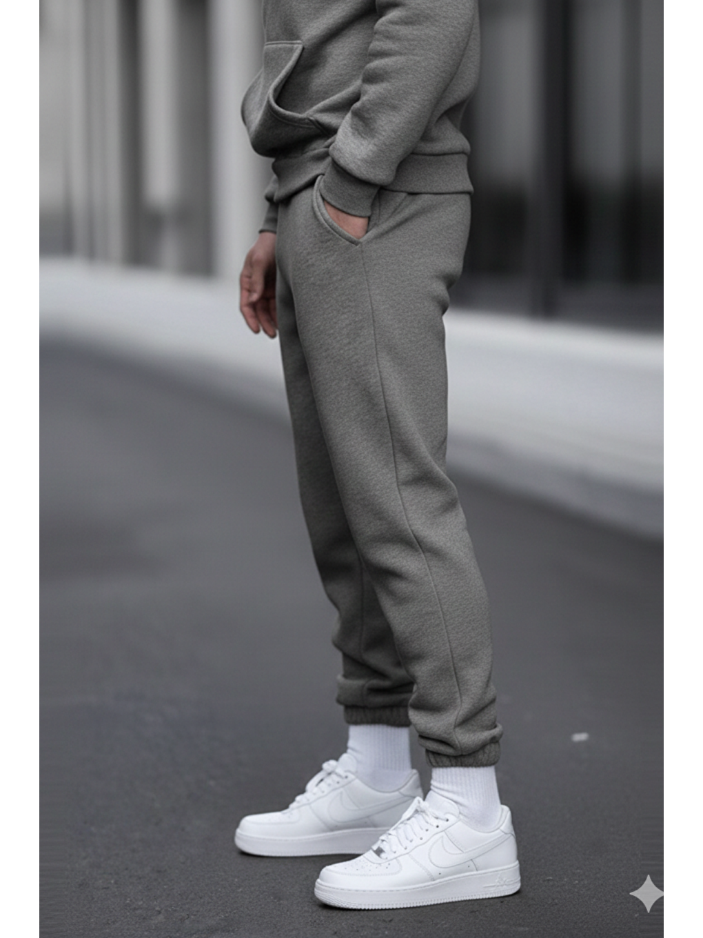 Gri Füme Unısex Regular/Normal Kesim Paçası Lastikli İçi Polar/Sıcak Tutan Eşofman Altı-1