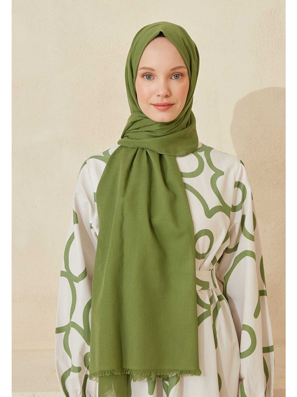 Yeşil İnce Pamuk Vual Şal Lime Kabuğu-3