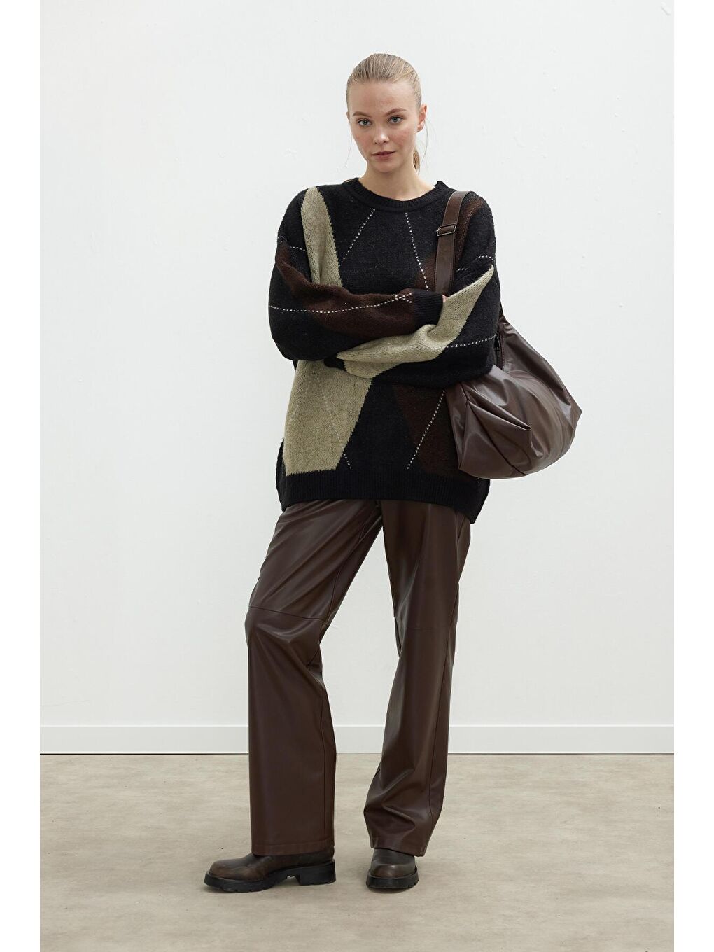 Kahverengi Deri Palazzo Paça Pantolon Acı Kahve-2