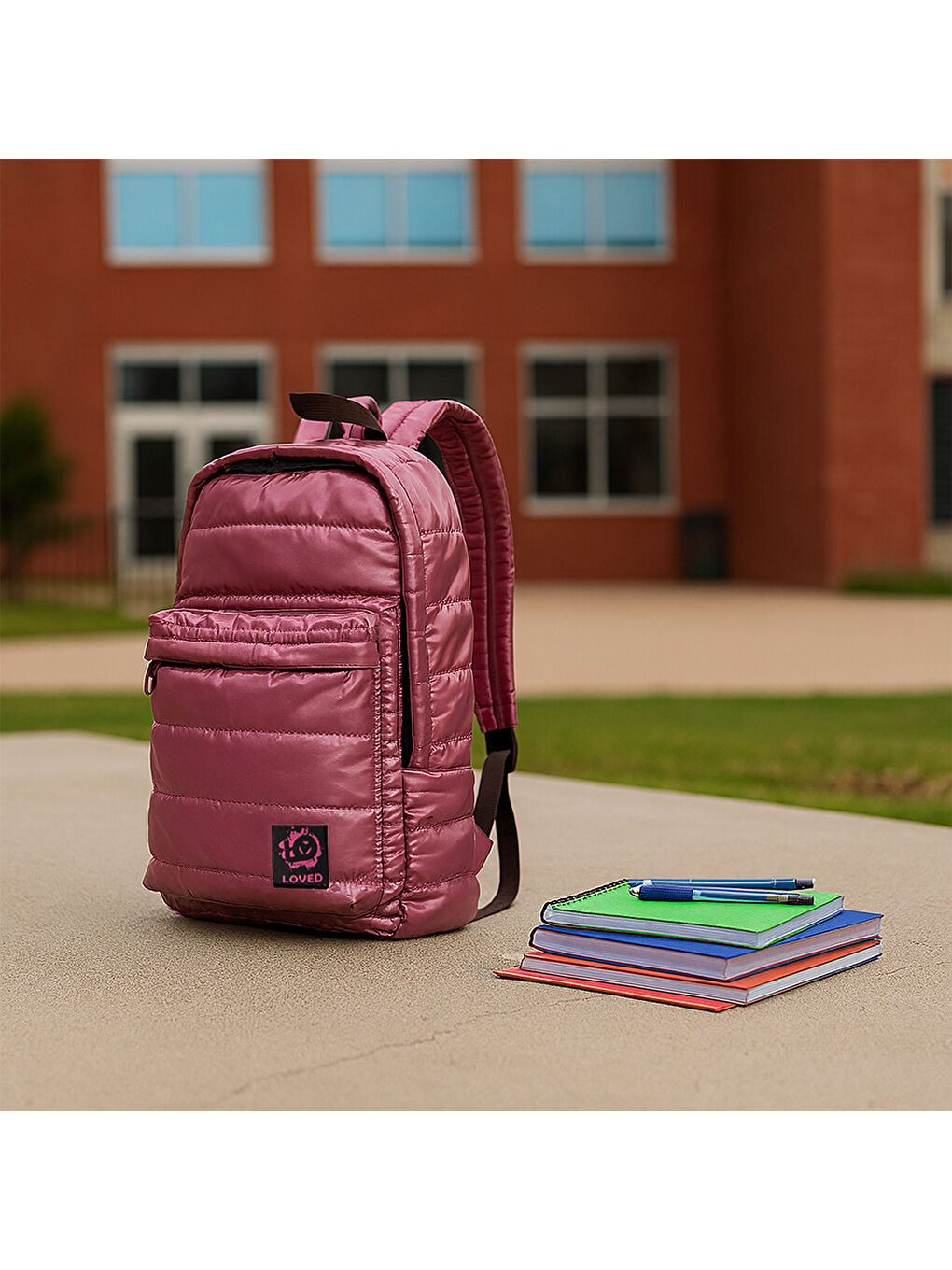 Moods Up Loved Kapitone Su Geçirmez Kumaşlı Okul ve Laptop Sırt Çantası Pembe-7