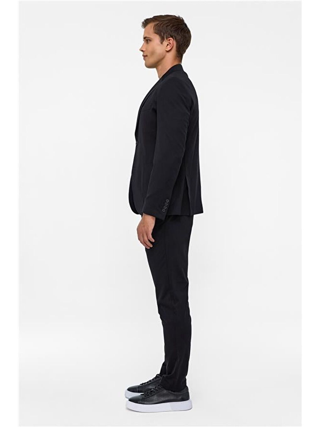 Siyah Slim Düz Mono Yaka 6 Drop Blazer Ceket-3