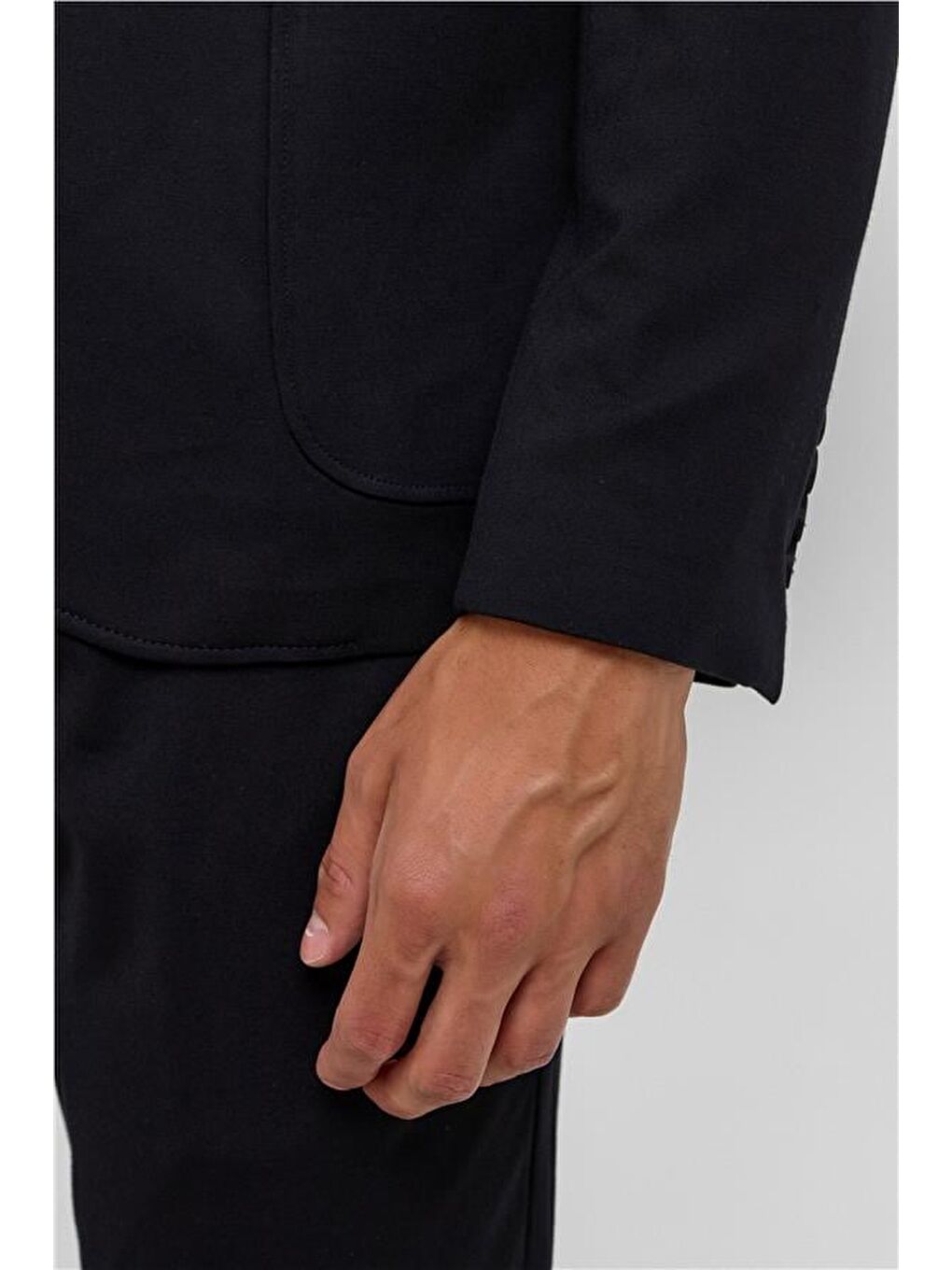 Siyah Slim Düz Mono Yaka 6 Drop Blazer Ceket-5