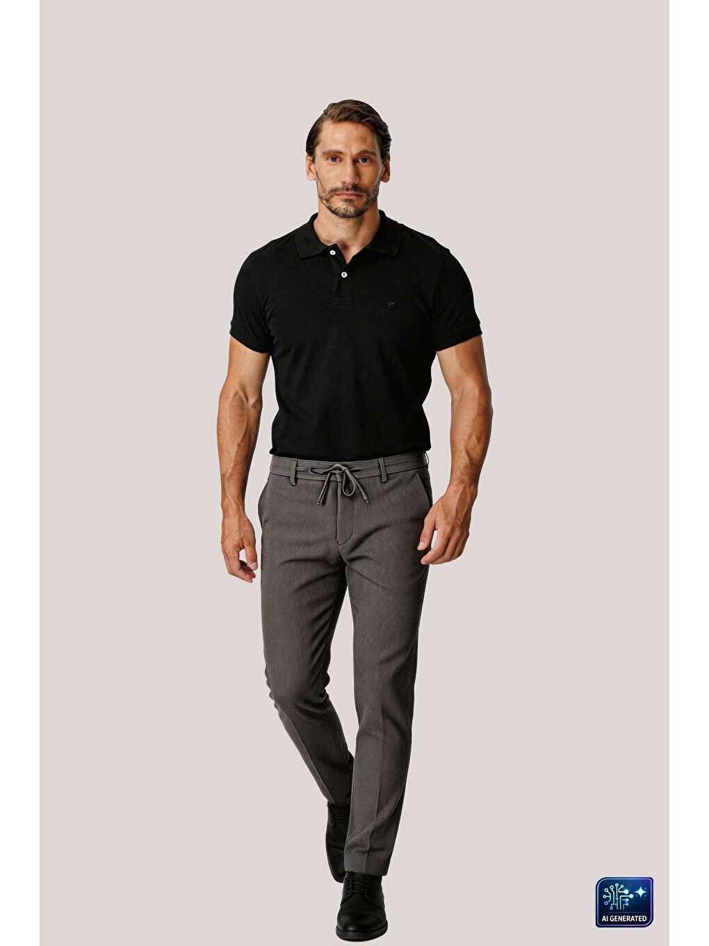 Erkek Koyu Gri Bağcıklı Smart Casual Dynamic Fit Pantolon