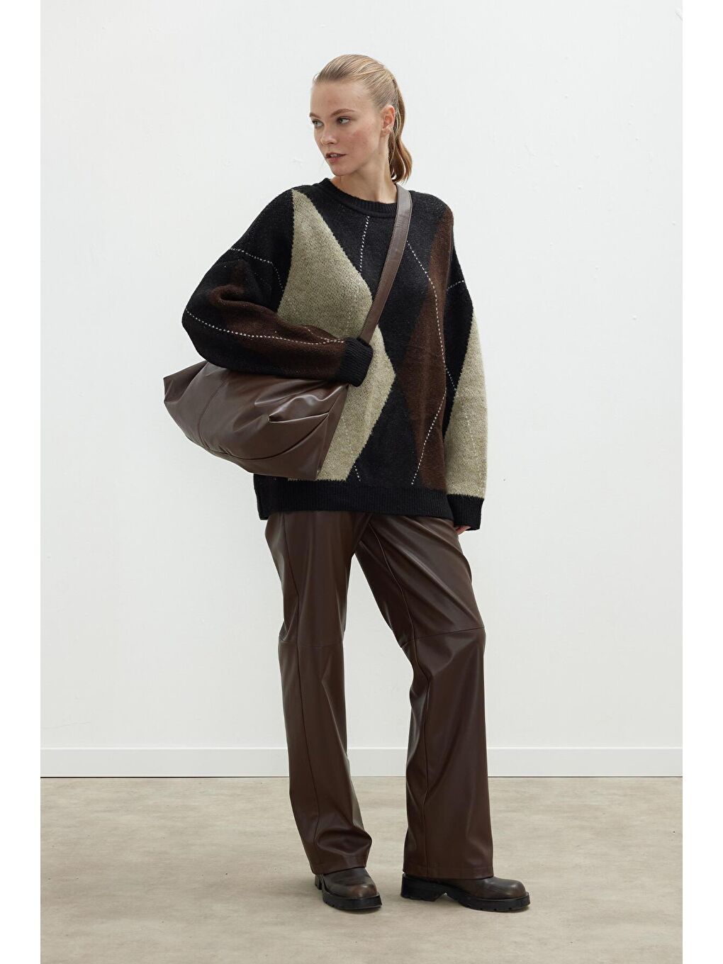 Kahverengi Deri Palazzo Paça Pantolon Acı Kahve-3