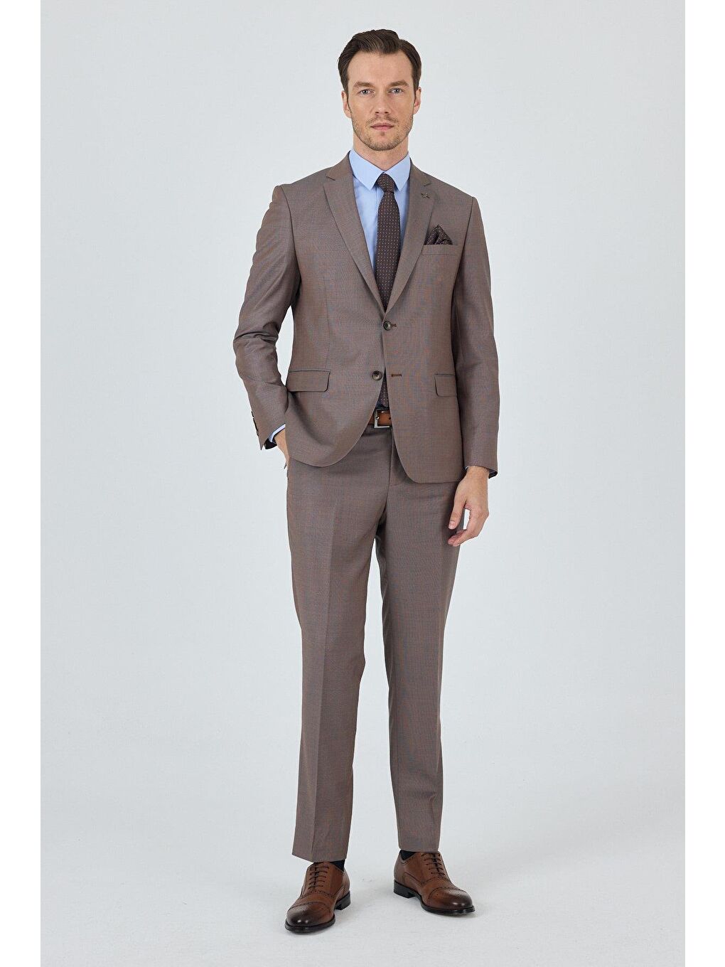 Turuncu Mono Yaka Düz 2 Düğme Classic Yünlü Slim Fit Takım Elbise 1001250175-1