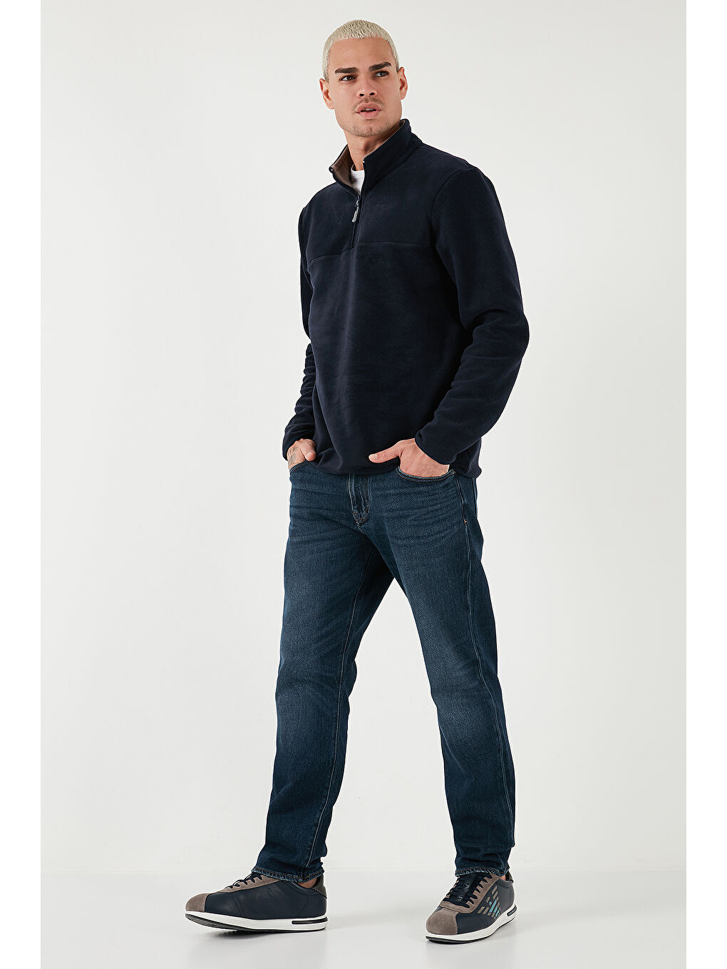 Lacivert Regular Fit Anti-Pilling Tüylenme Yapmayan Bato Yaka Kışlık Şardonlu Erkek Polar 5906001-1