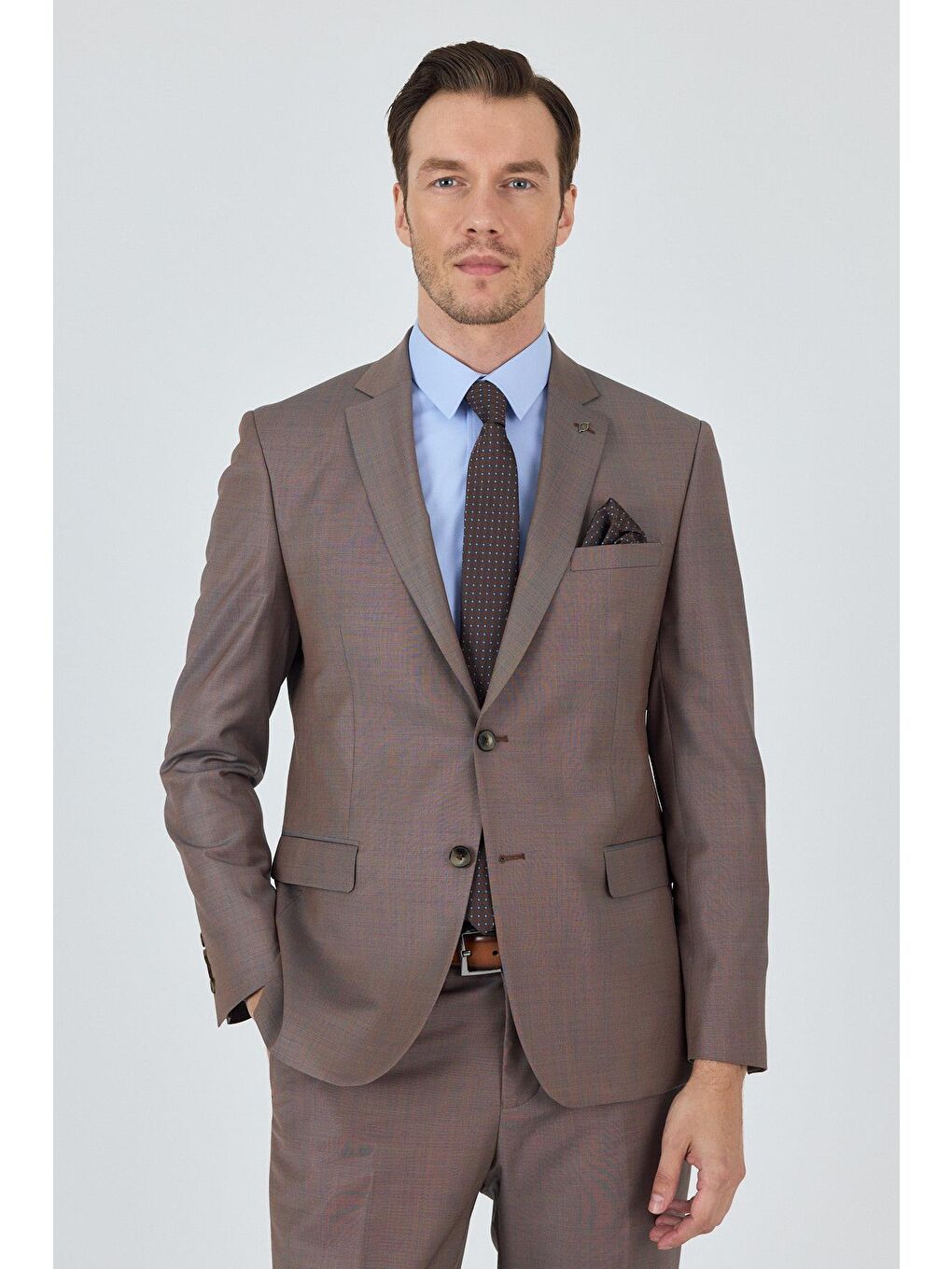 Turuncu Mono Yaka Düz 2 Düğme Classic Yünlü Slim Fit Takım Elbise 1001250175-2