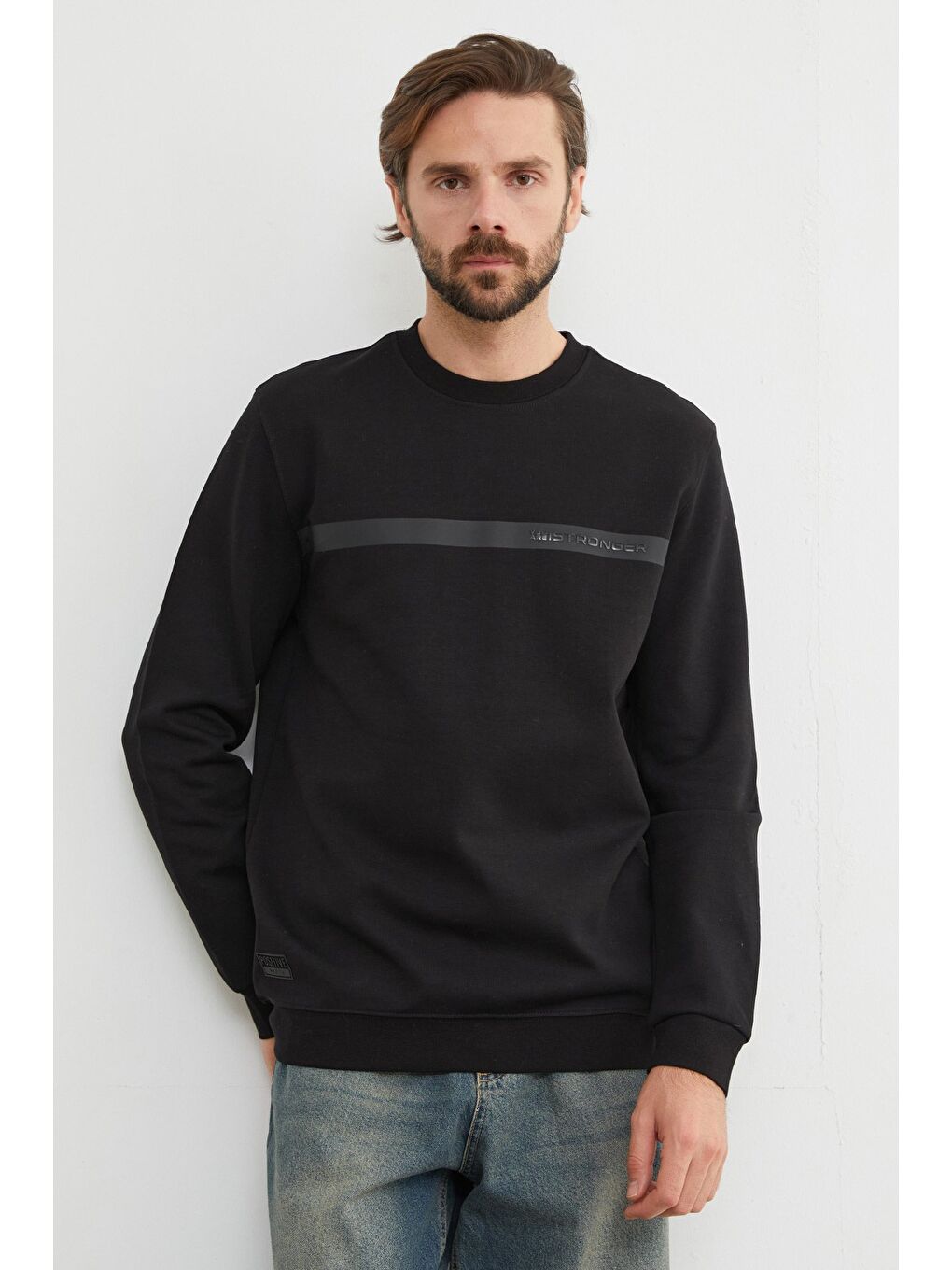 Siyah You`re Stronger Baskılı Bisiklet Yaka Büyük Beden Sweatshirt-2