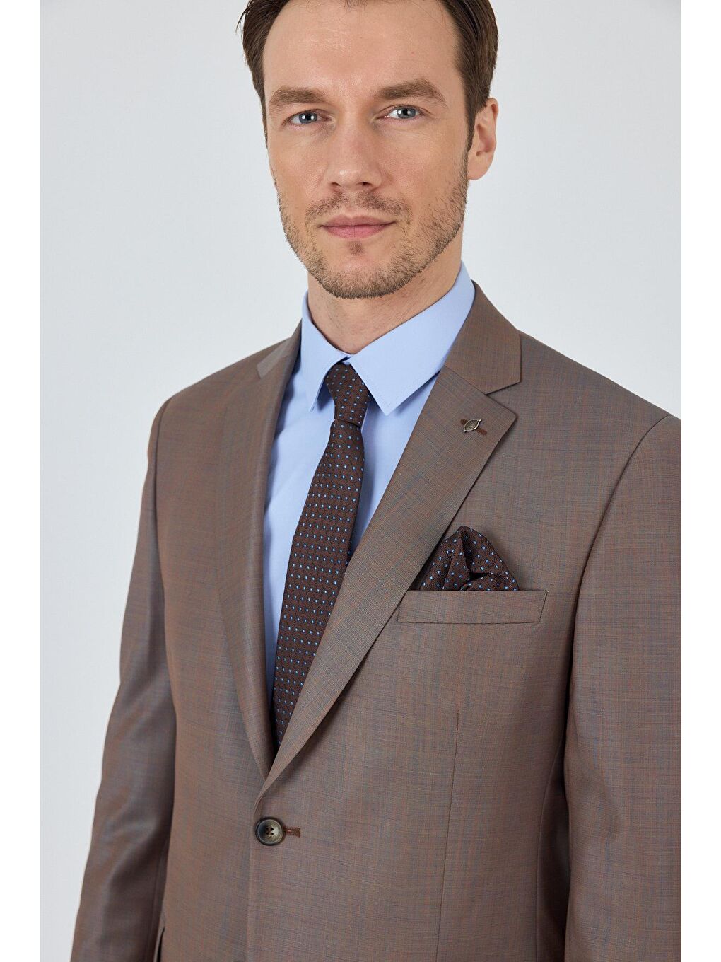 Turuncu Mono Yaka Düz 2 Düğme Classic Yünlü Slim Fit Takım Elbise 1001250175-3