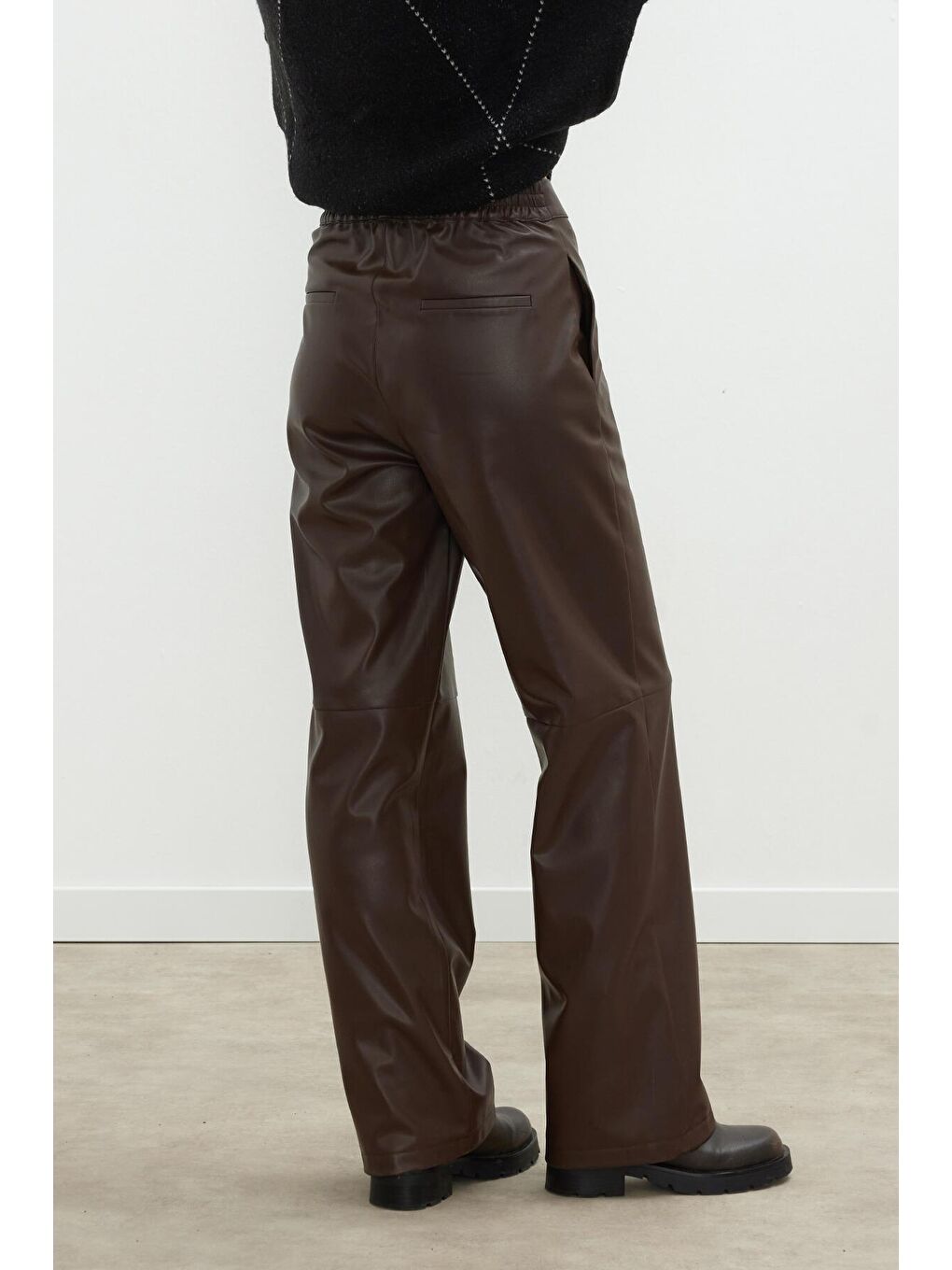 Kahverengi Deri Palazzo Paça Pantolon Acı Kahve-4