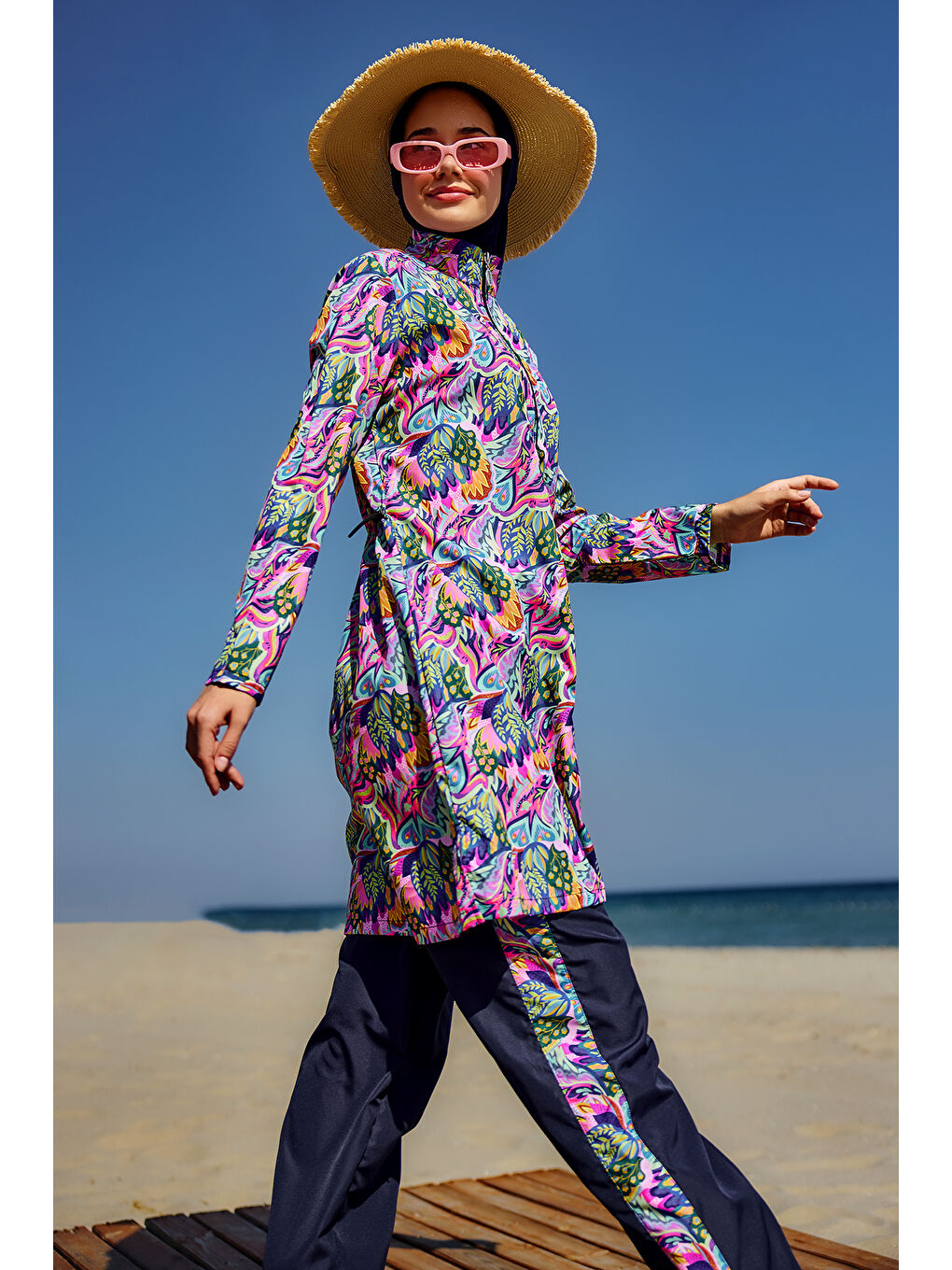 Lacivert Paraşüt Tam Kapalı Tesettür Mayo Nisa R5501